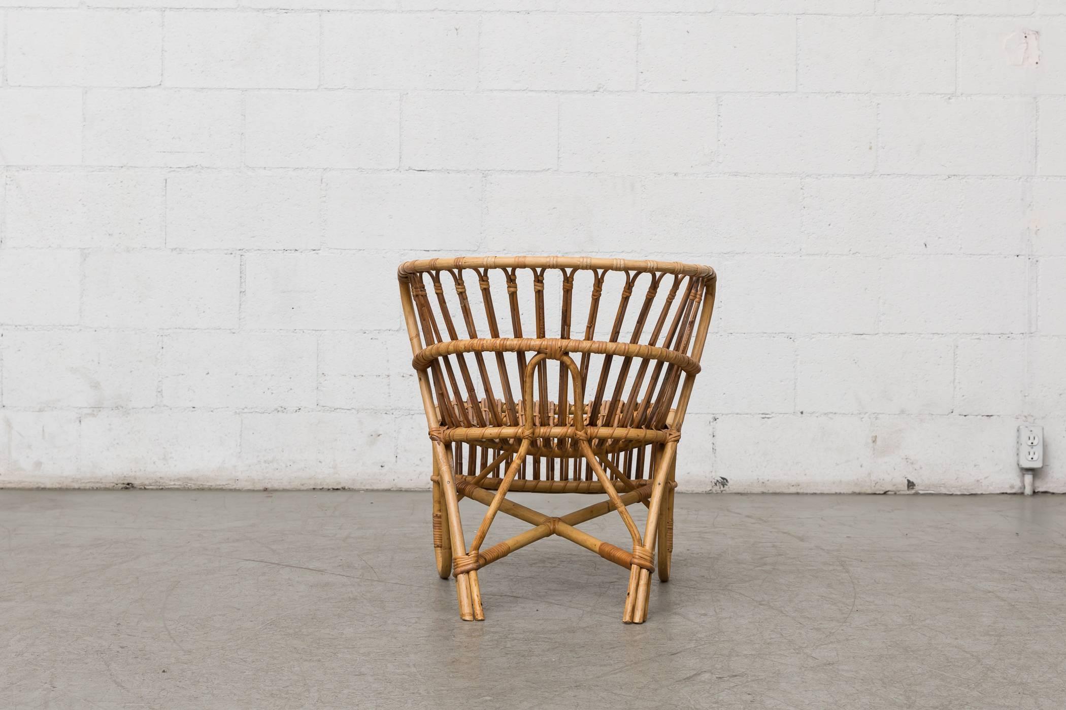 Franco Albini Inspired Low Back Bamboo Armchair In Good Condition In Los Angeles, CA