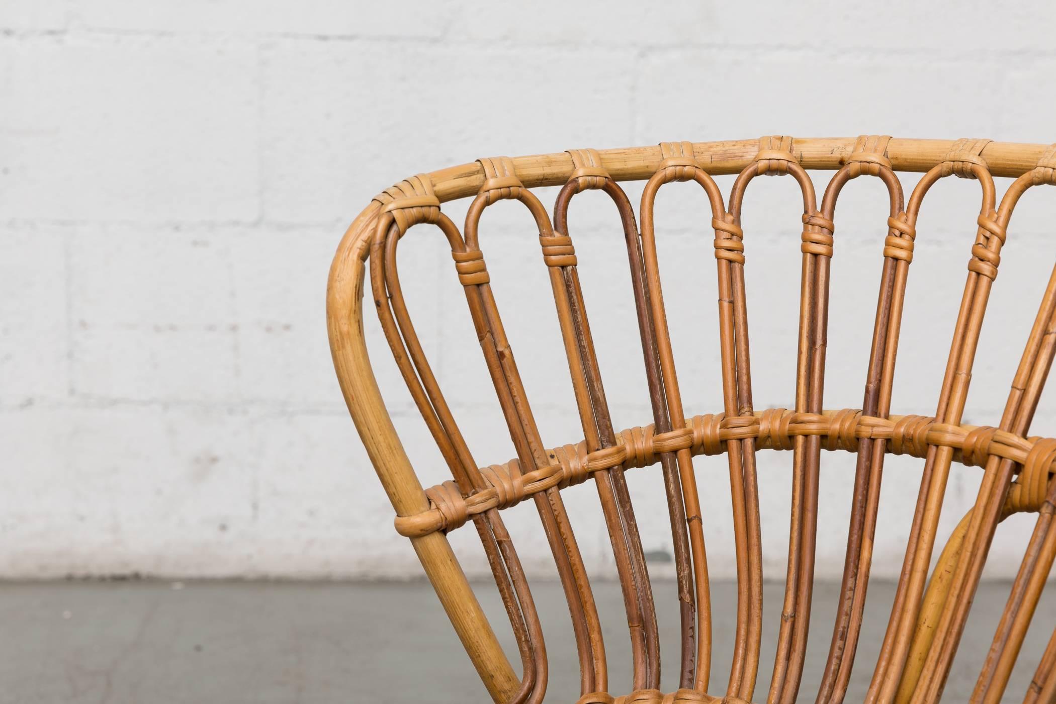 Mid-20th Century Franco Albini Inspired Low Back Bamboo Armchair