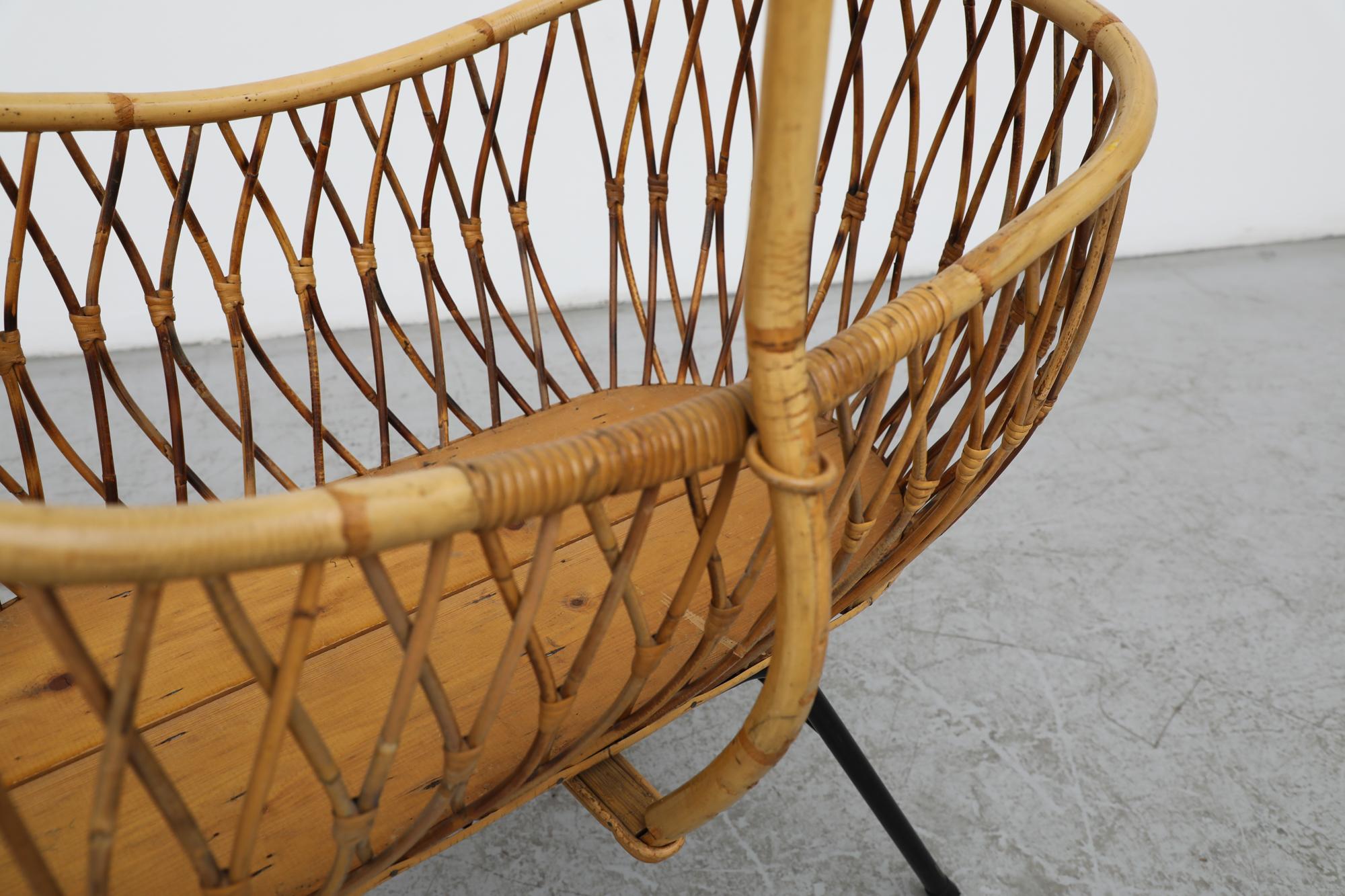 Mid-20th Century Franco Albini Inspired Mid-Century Bamboo Baby Bassinet with wire frame