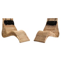Franco Albini Inspired Rattan Chaise Lounges