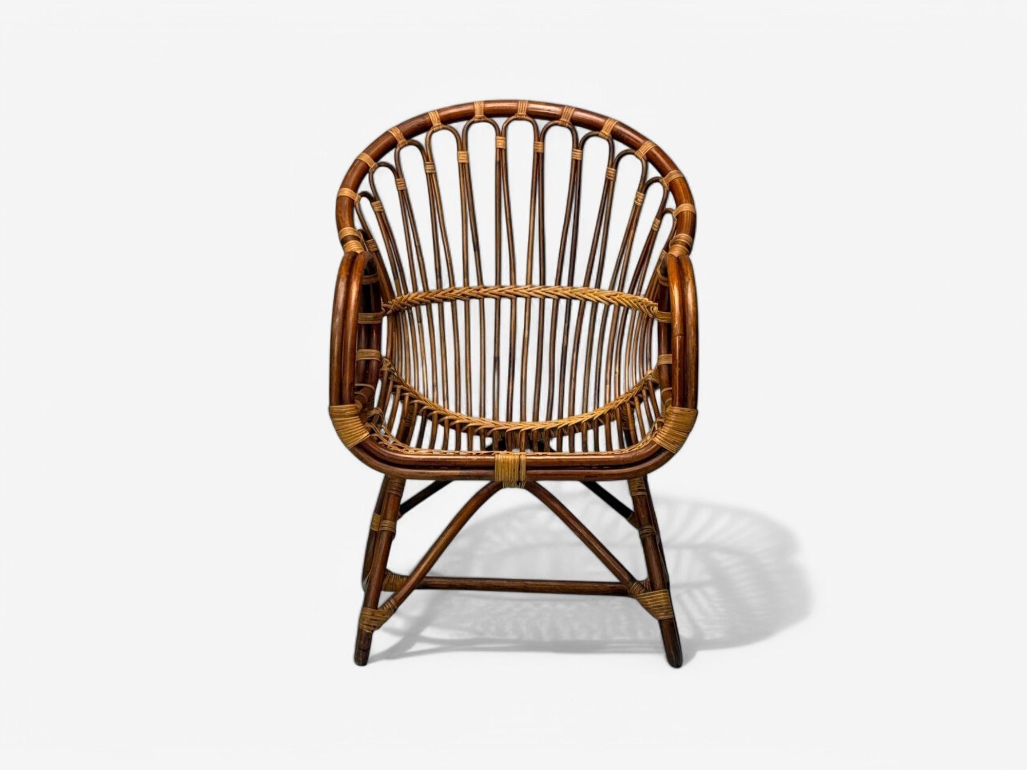 Franco Albini, Italian Mid-Century Modern, Bamboo, Rattan, Lounge Chair, 1960s In Good Condition For Sale In Manhasset, NY
