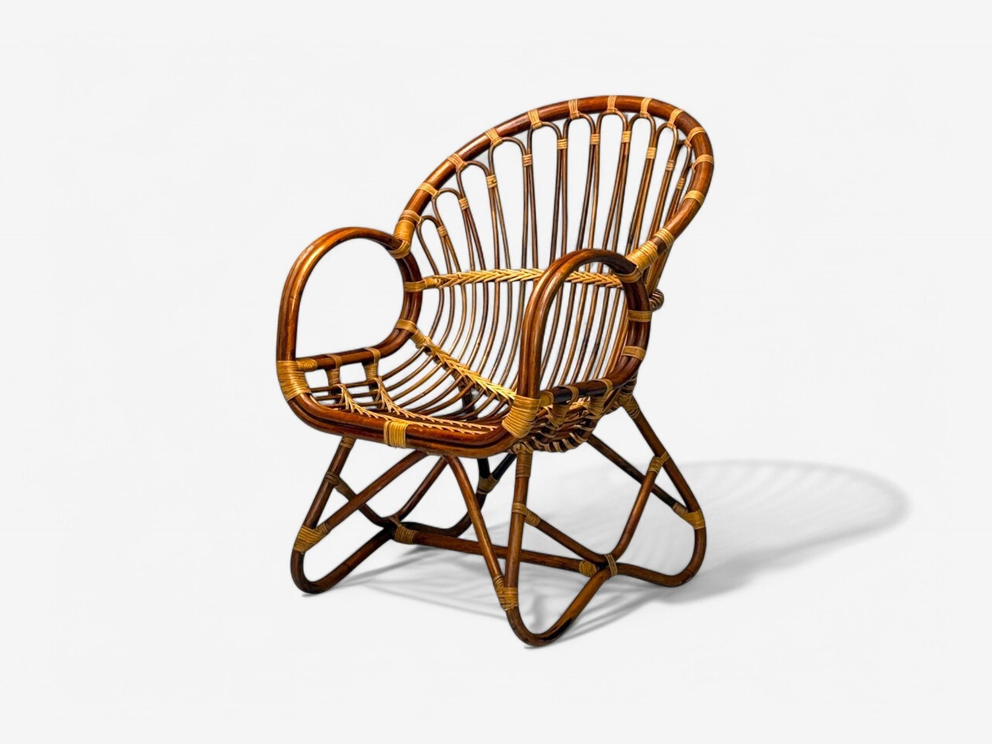 Mid-20th Century Franco Albini, Italian Mid-Century Modern, Bamboo, Rattan, Lounge Chair, 1960s For Sale
