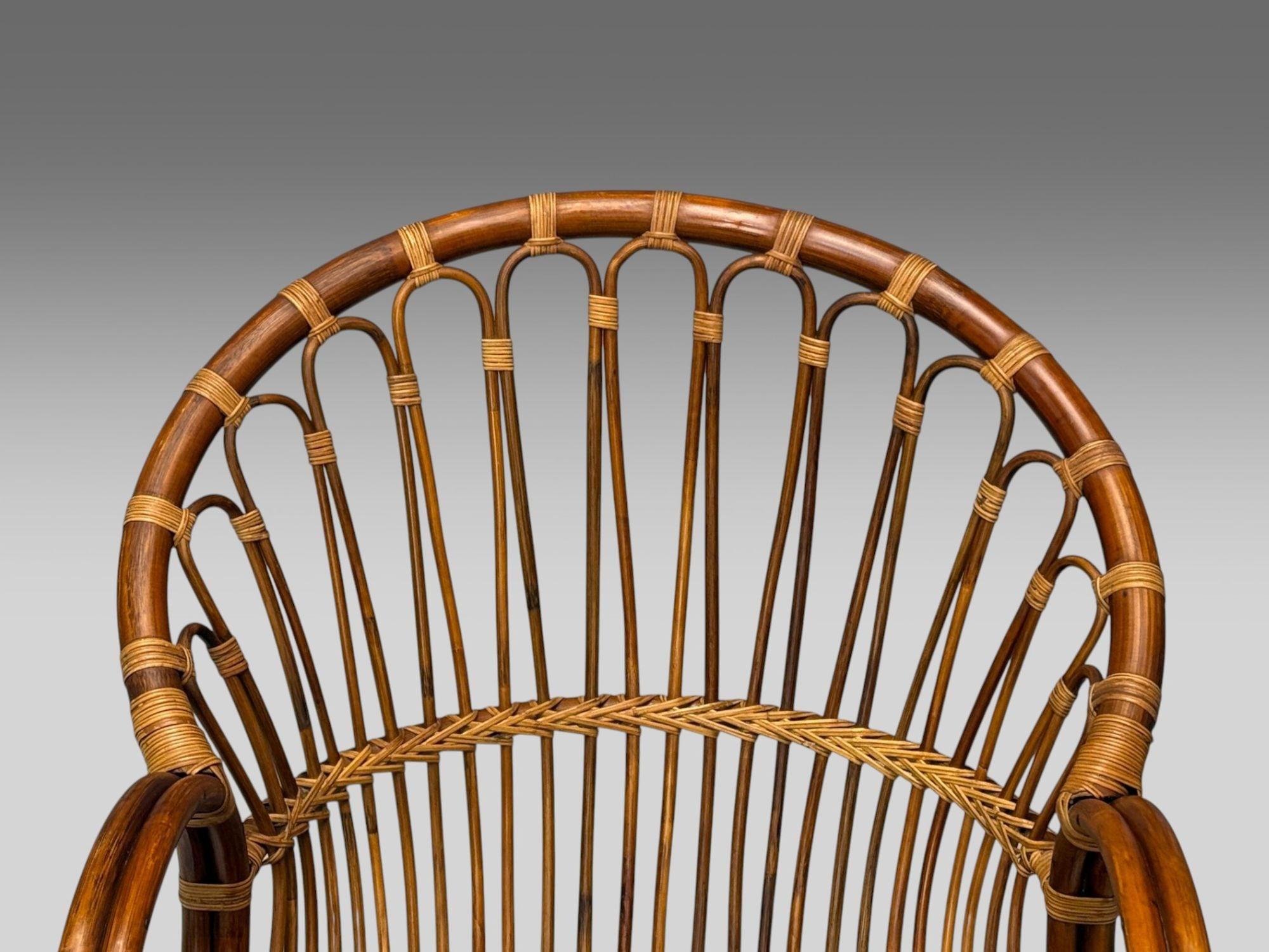 Franco Albini, Italian Mid-Century Modern, Bamboo, Rattan, Lounge Chair, 1960s For Sale 1