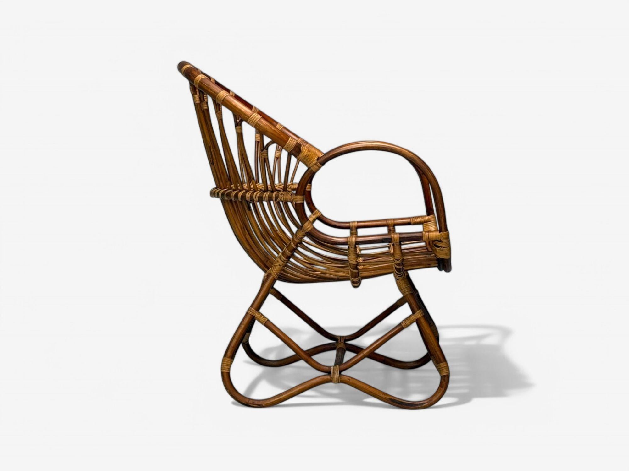 Franco Albini, Italian Mid-Century Modern, Bamboo, Rattan, Lounge Chair, 1960s For Sale 2