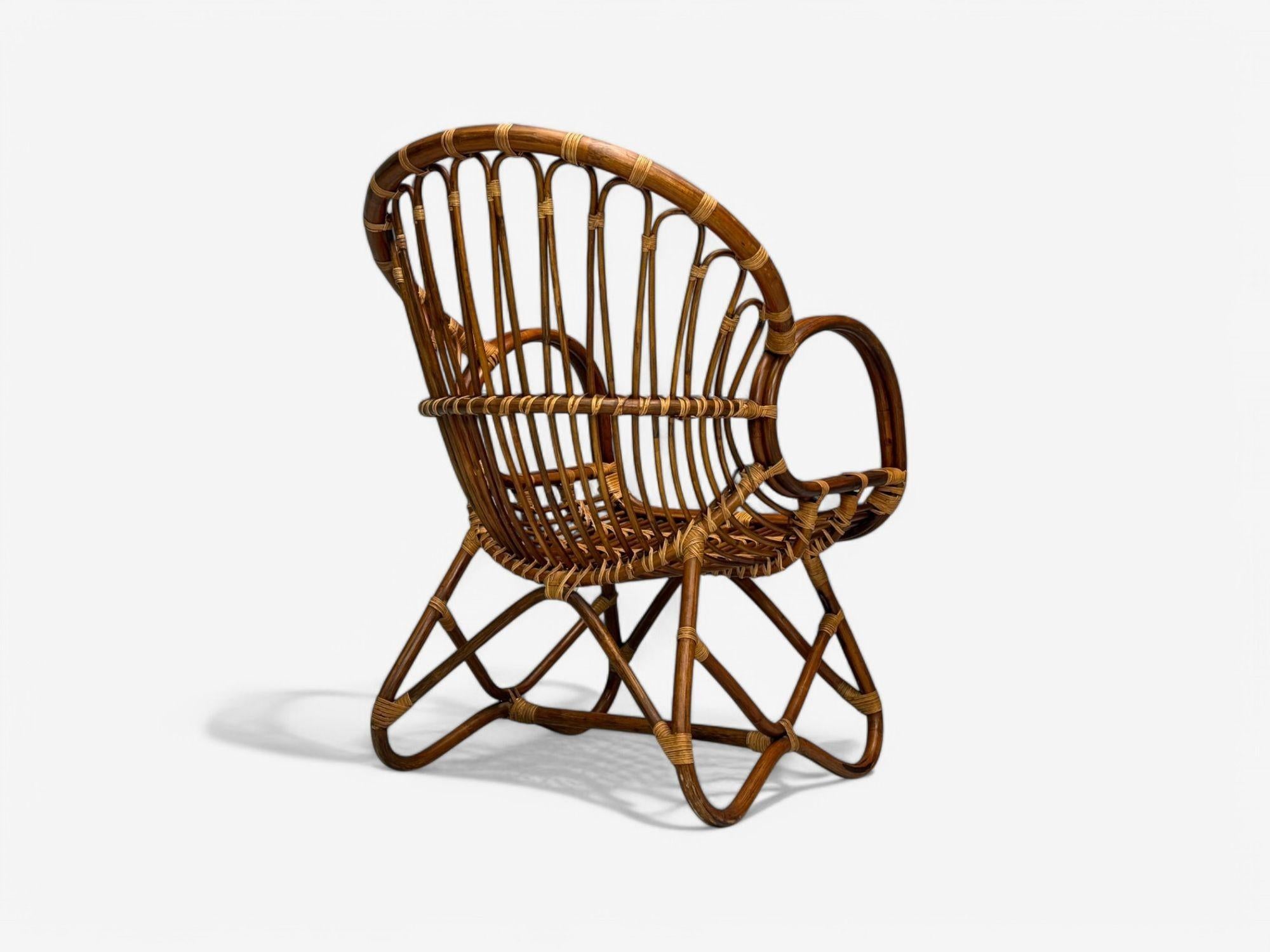 Franco Albini, Italian Mid-Century Modern, Bamboo, Rattan, Lounge Chair, 1960s For Sale 4