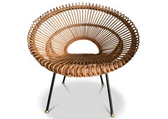 Franco Albini Italian Mid Century Rattan, Cane Organic Sunburst Chair, 1950's