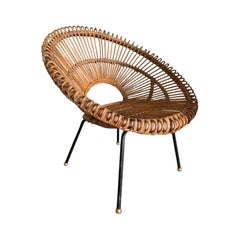 Franco Albini, chaise italienne mi-siècle en rotin, canne organique Sunburst, années 1950