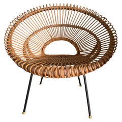 Franco Albini Italian Mid Century Rattan, Cane Organic Sunburst Chair, 1950's