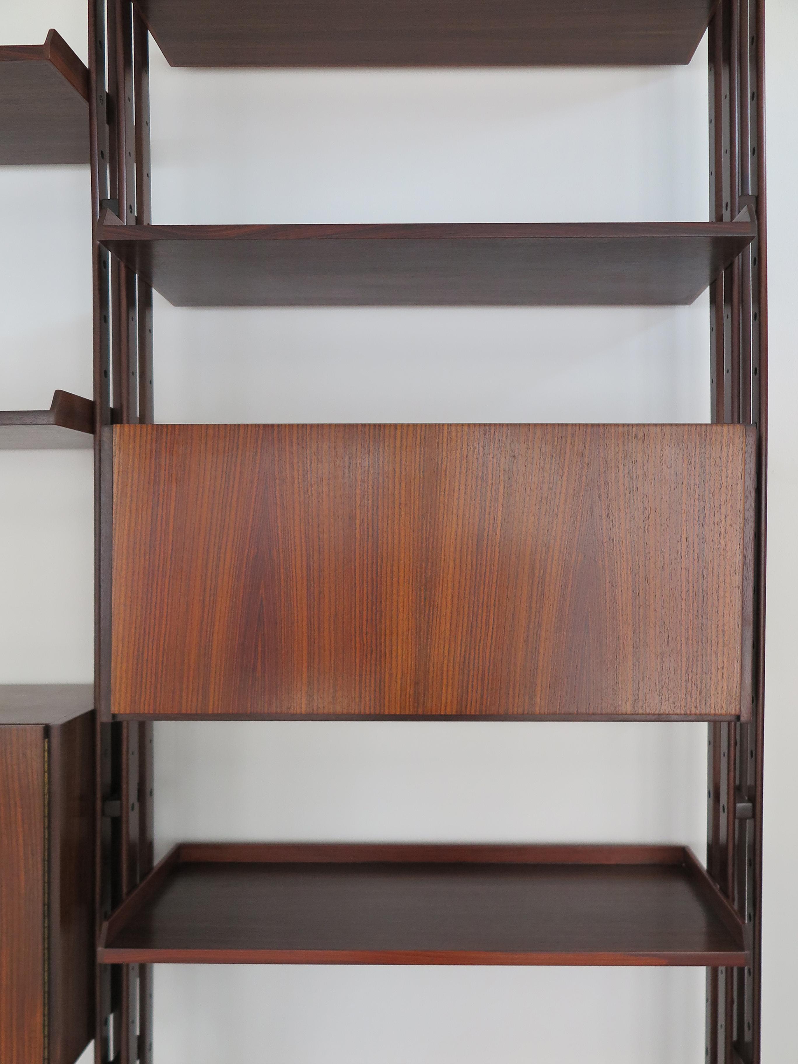 Metal Franco Albini Italian Midcentury Dark Wood Bookcase Lb7 for Poggi, 1950s For Sale