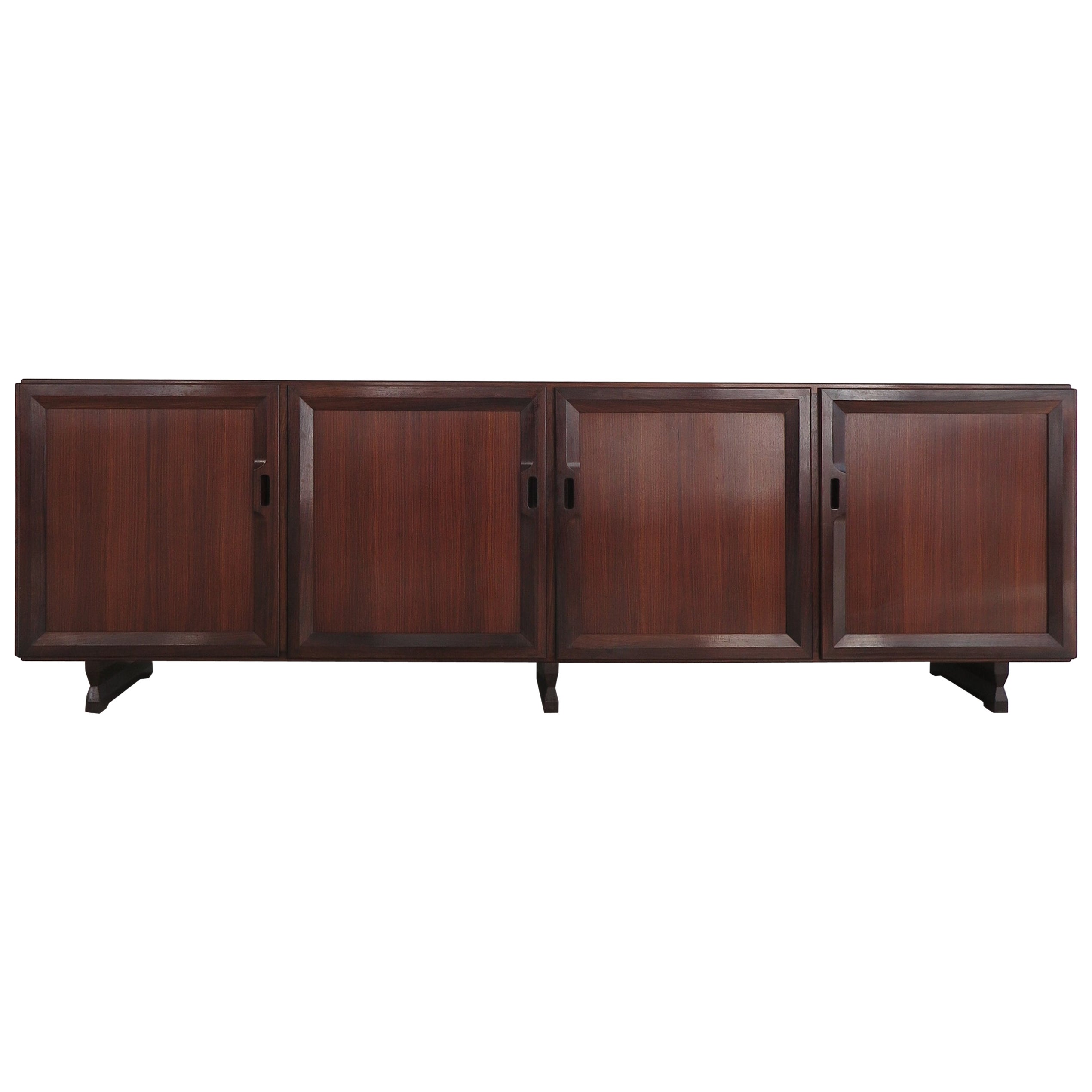 Franco Albini Italian Midcentury Dark Wood Sideboard for Poggi, 1950s