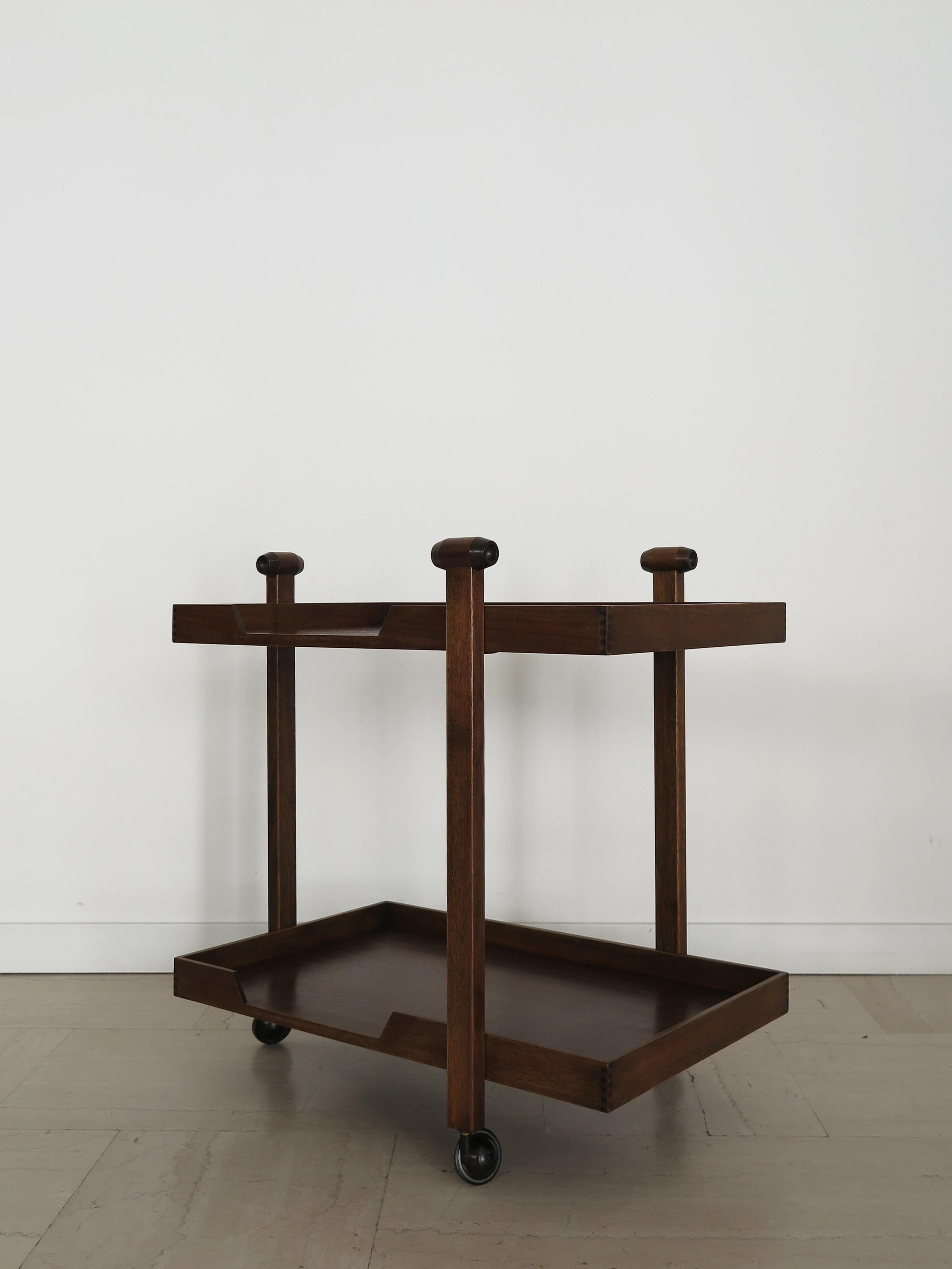 Mid-20th Century Franco Albini Italian Midcentury Walnut Bar Trolley for Poggi, 1950s For Sale