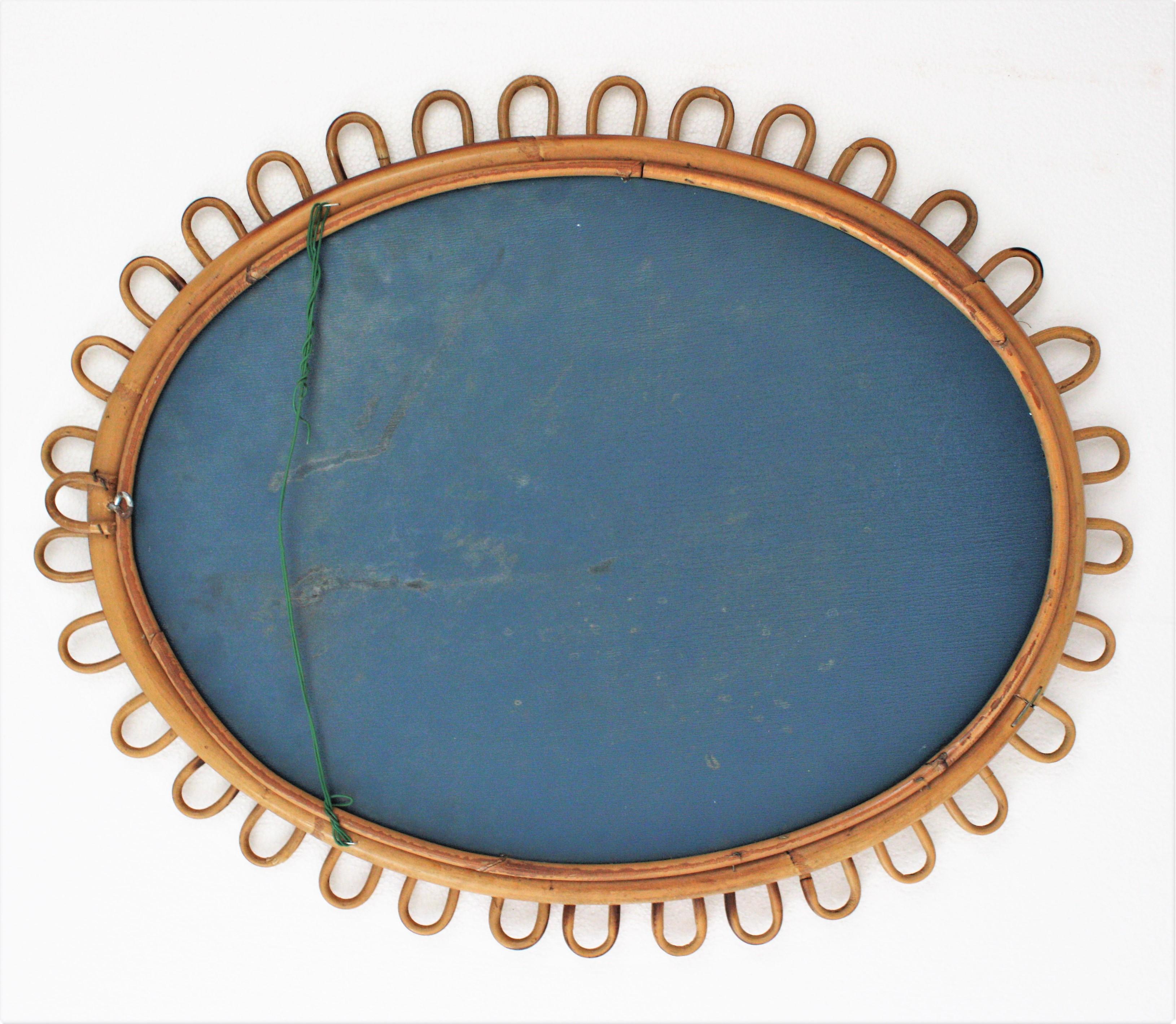 Franco Albini Italian Modern Rattan and Bamboo Oval Mirror 1