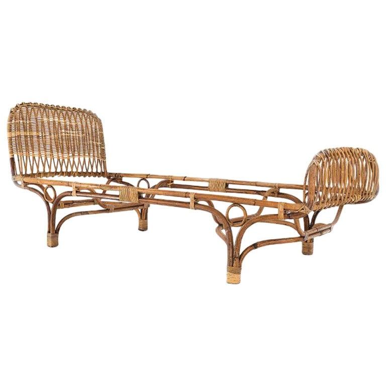 20th Century Franco Albini Italian Rattan and Rush Mid-Century Bed Model 