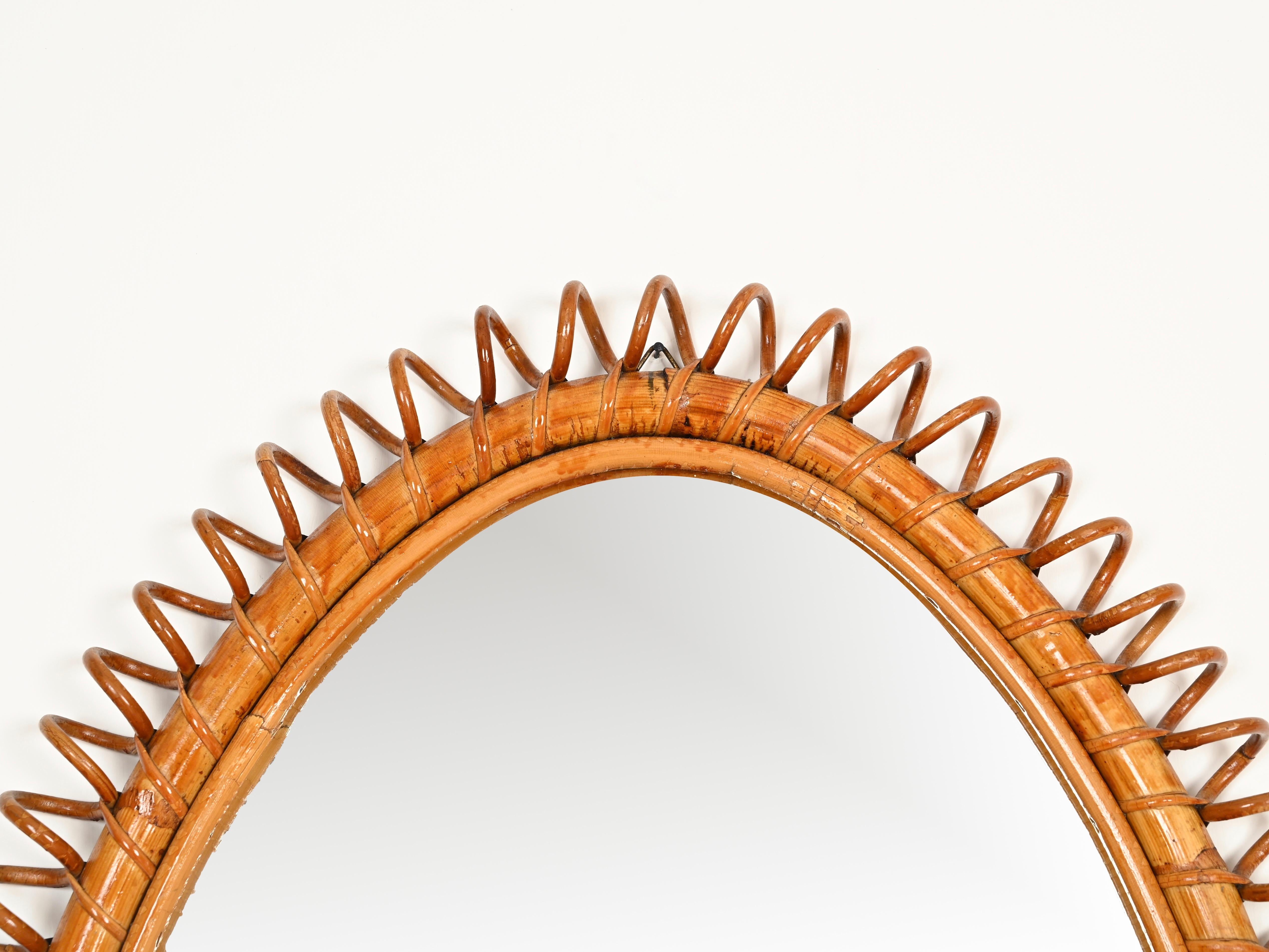 XX secolo Franco Albini Grande specchio ovale in bambù, rattan e vimini, Italia anni '60 in vendita