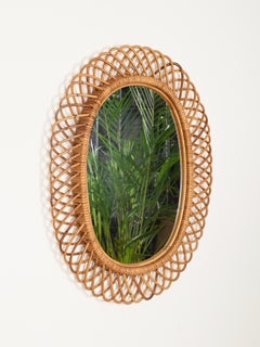 Franco Albini Großer ovaler Spiegel aus Bambus, Rattan und Weide, Italien, 1970er Jahre