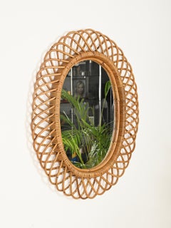 Franco Albini Large Oval Mirror in Bamboo, Rattan and Wicker, Italy, 1970s