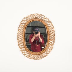 Franco Albini Large Oval Mirror in Bamboo, Rattan and Wicker, Italy, 1970s