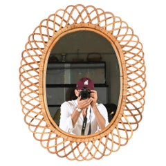 Franco Albini Grande specchio ovale in bambù, rattan e vimini, Italia anni '1970