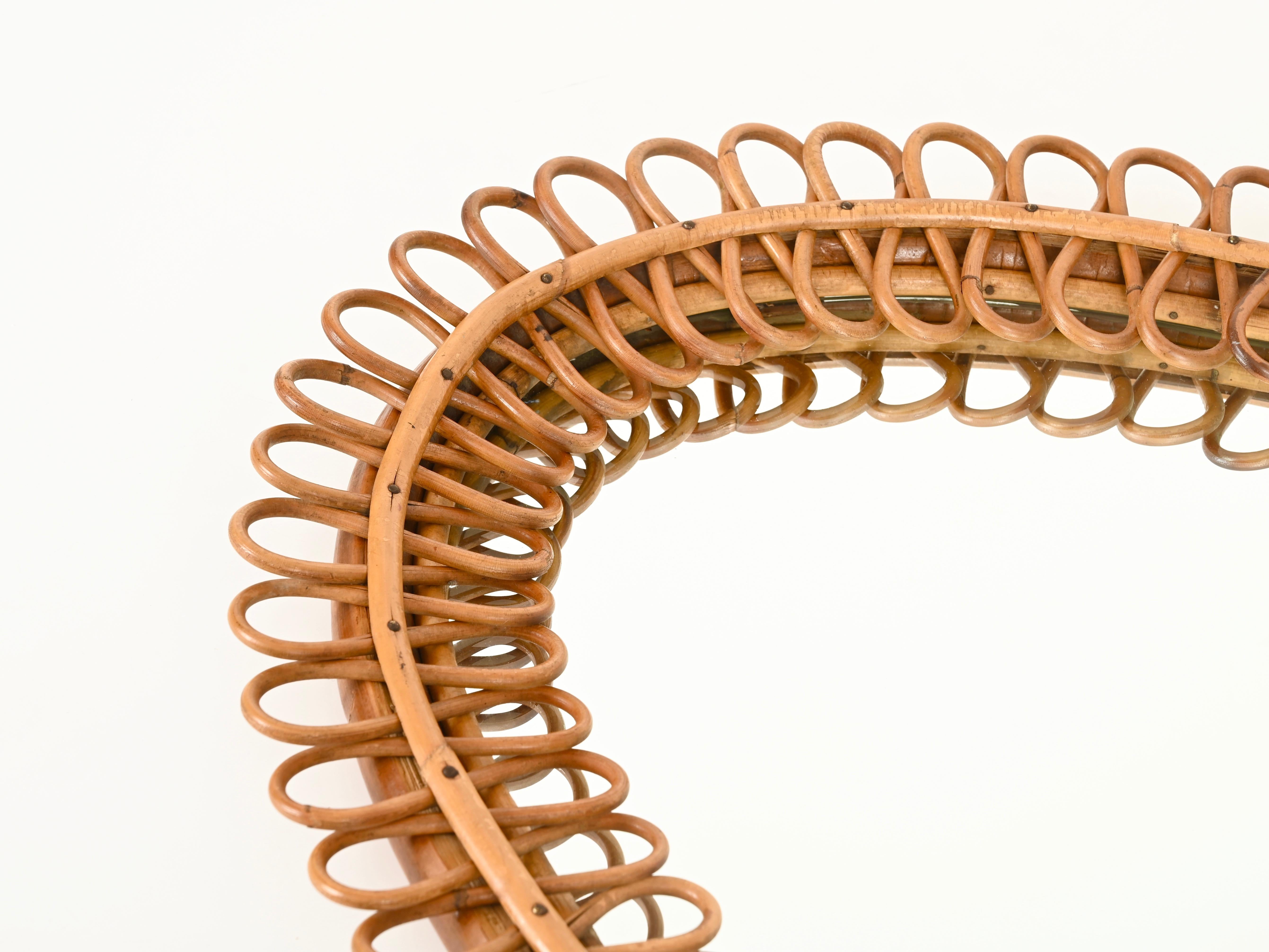 Franco Albini Grande specchio ovale in rattan curvato e bambù, Italia 1960s in vendita 3