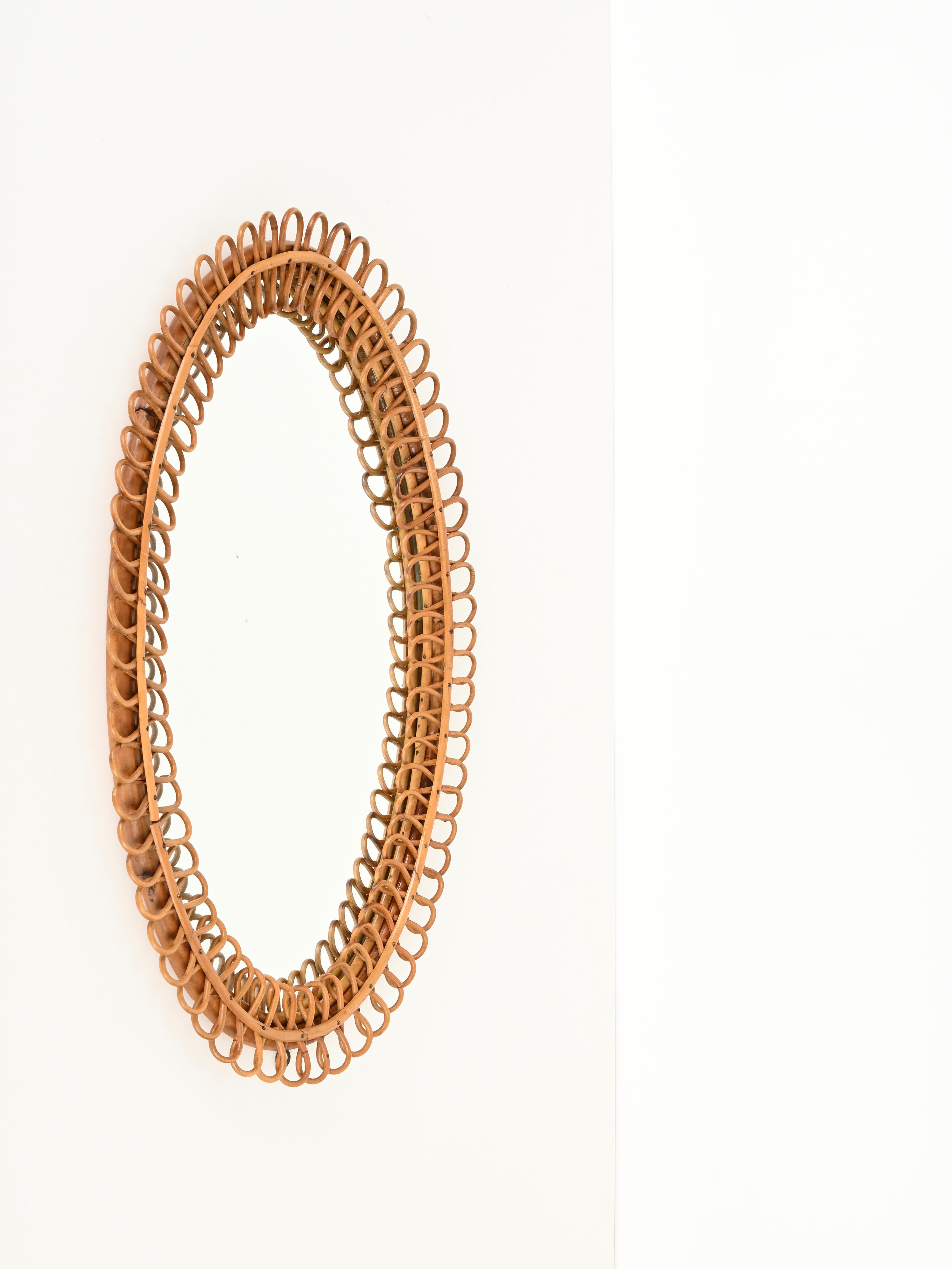 Franco Albini Grande specchio ovale in rattan curvato e bambù, Italia 1960s in vendita 4