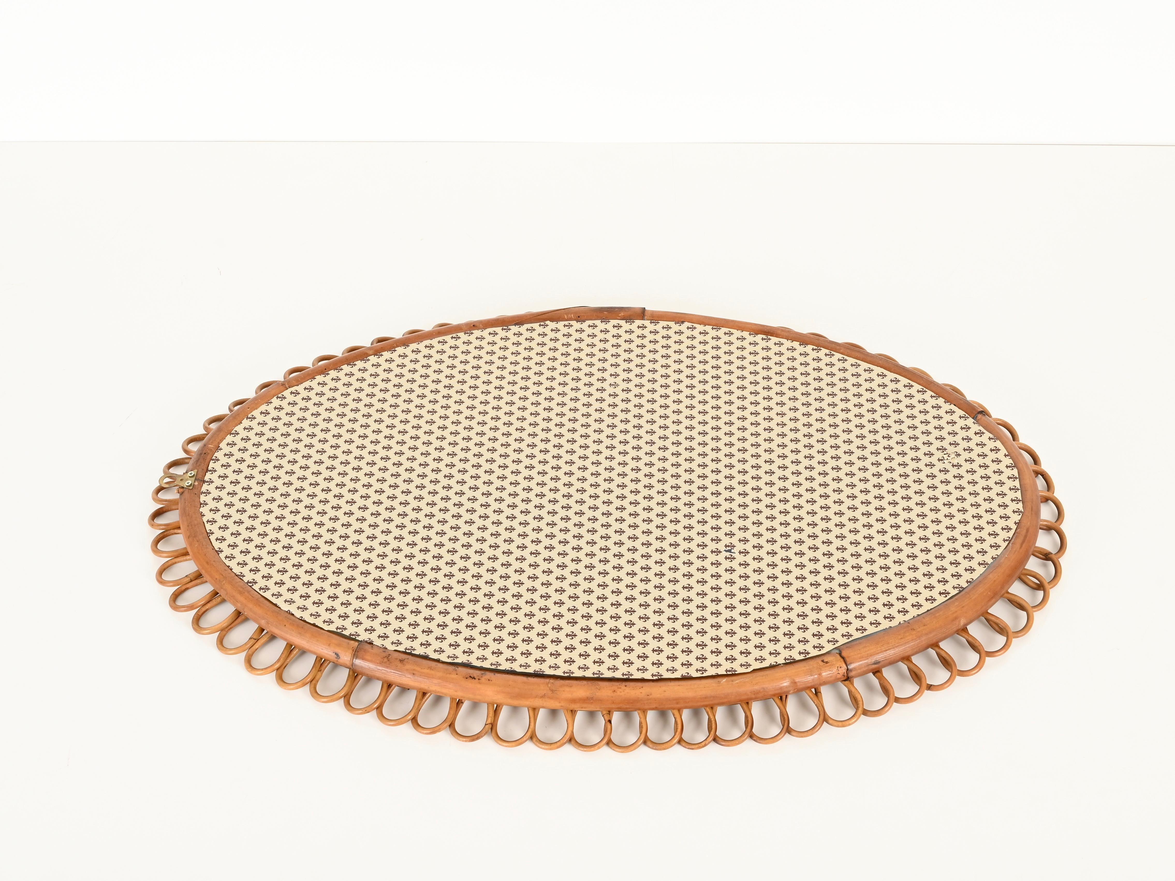 Franco Albini Grande specchio ovale in rattan curvato e bambù, Italia 1960s in vendita 5