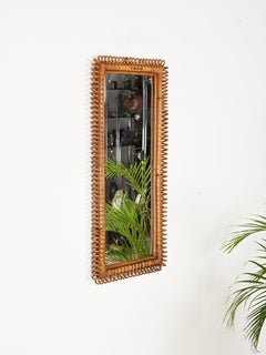 Franco Albini Large Rectangular Mirror in Spiral Rattan and Wicker, Italy 1970s