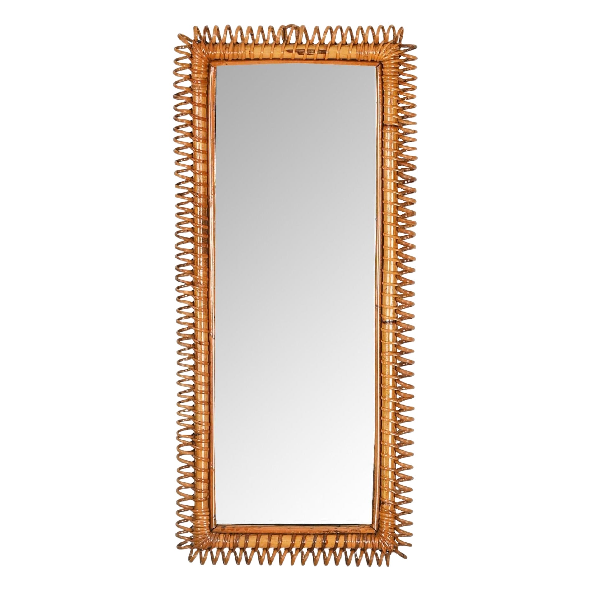 Franco Albini Large Rectangular Mirror in Spiral Rattan and Wicker, Italy 1970s