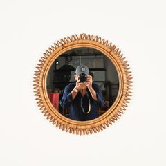 Franco Albini Large Round Spring Mirror in Bamboo, Rattan and Wicker, Italy 1960