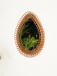 Franco Albini Large Teardrop Mirror in Curved Rattan and Bamboo, Italy 1960s