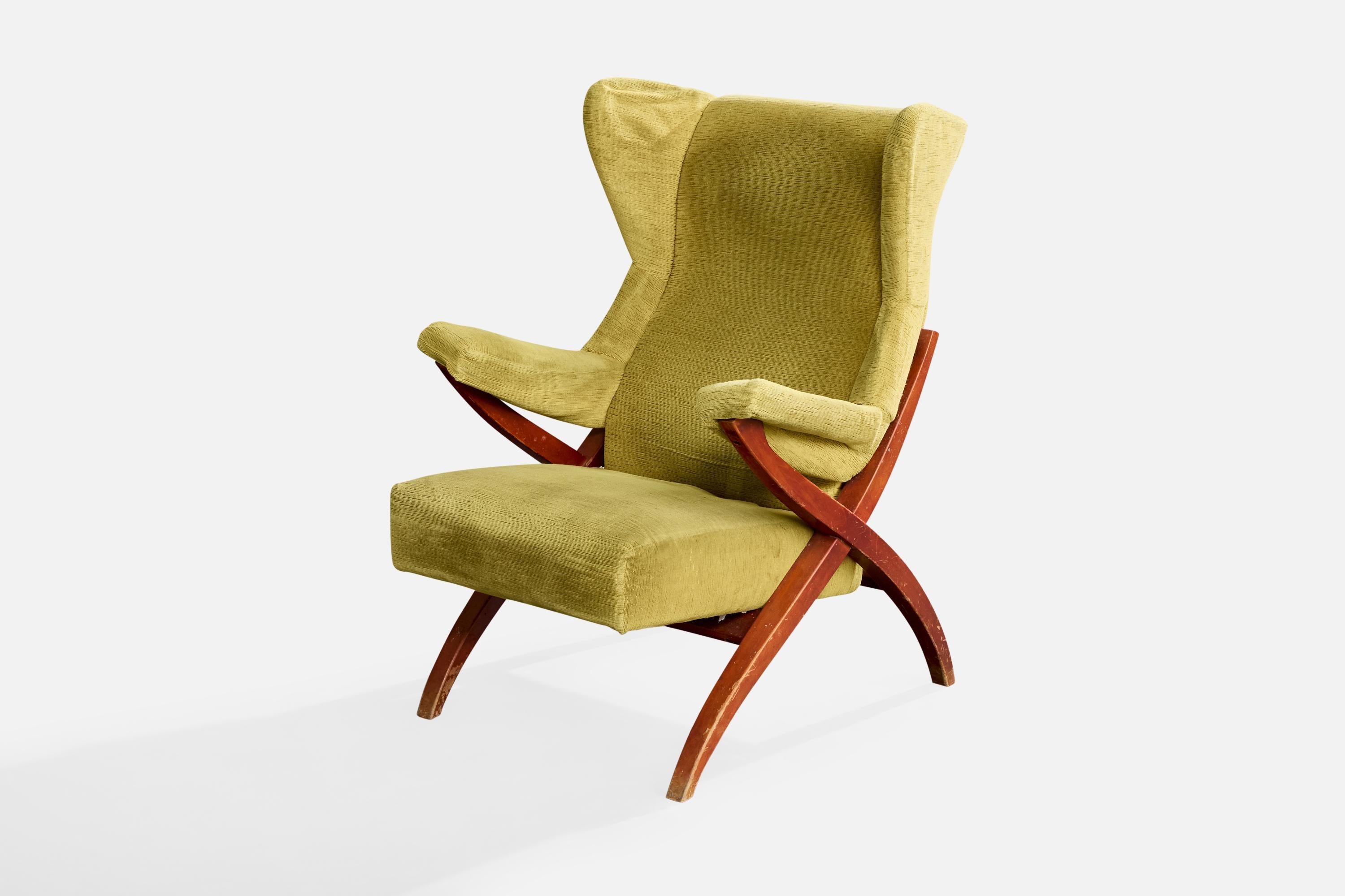 Franco Albini, Loungesessel, Holz, Samt, Italien, 1950er Jahre (Italienisch) im Angebot