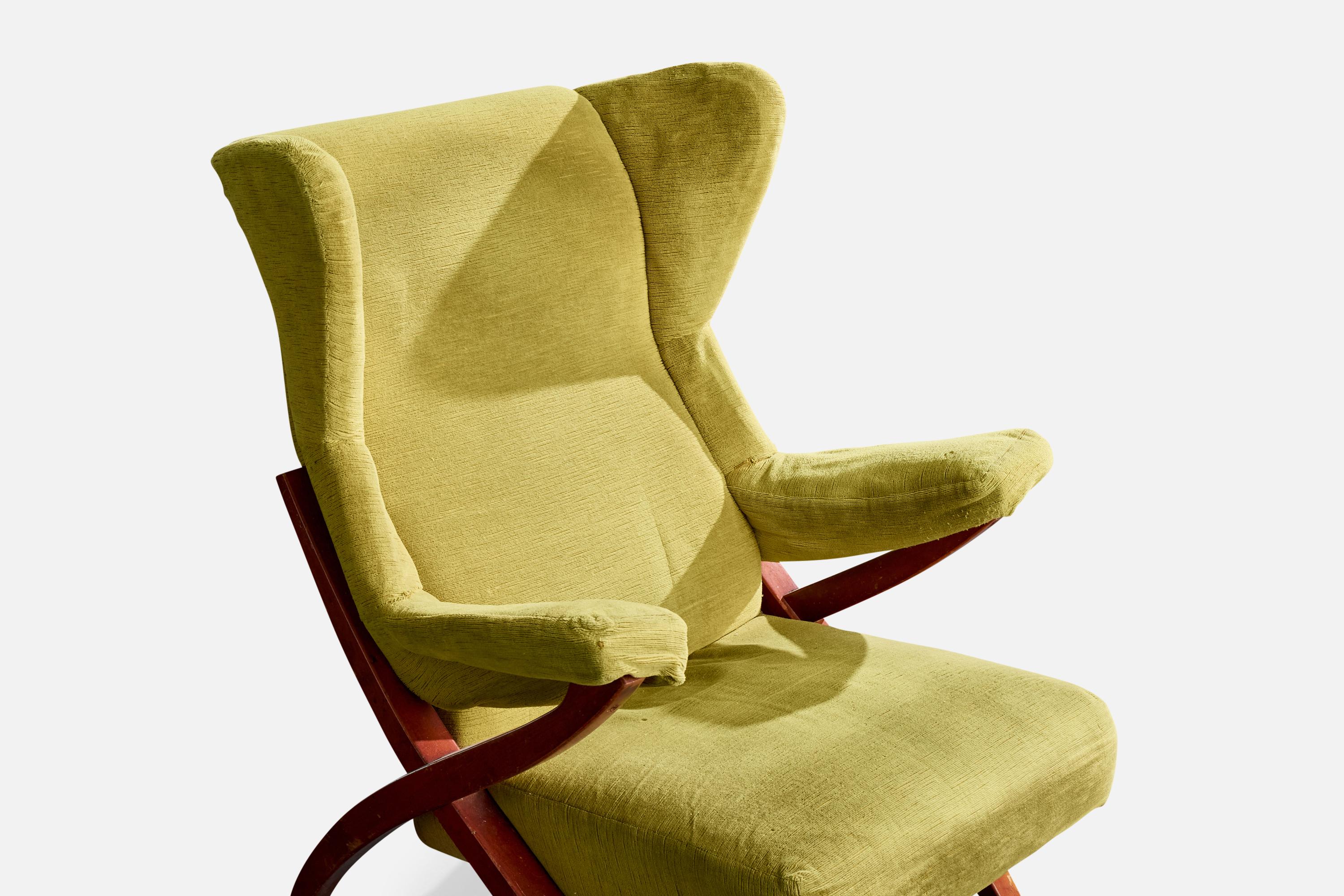 Franco Albini, Loungesessel, Holz, Samt, Italien, 1950er Jahre im Angebot 1