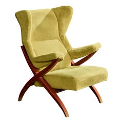 Franco Albini, Lounge Chair, Wood, Velvet, Italy, 1950s