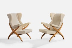 Franco Albini, Lounge Chairs, Wood, Fabric, Italy, 1980s