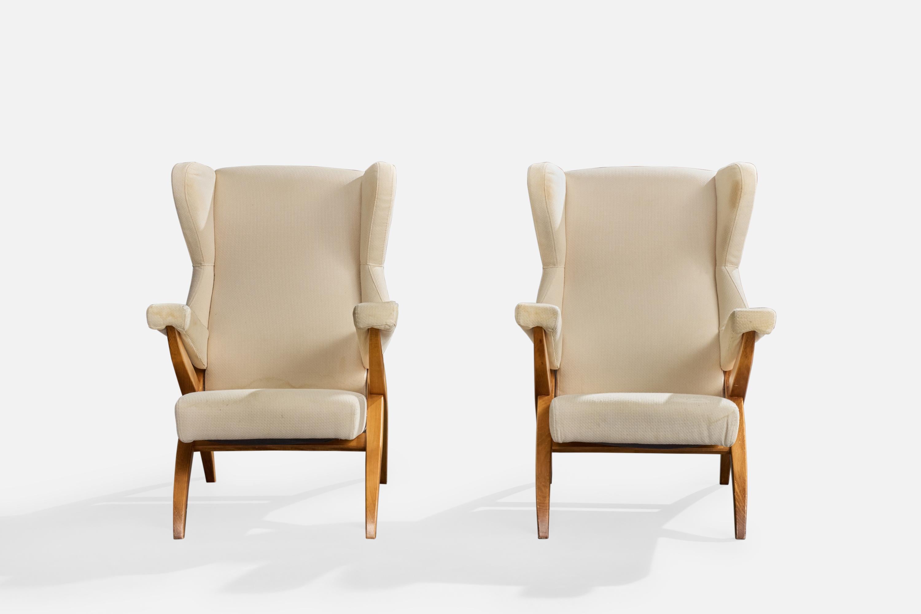Franco Albini, Lounge-Stühle, Holz, Stoff, Italien, 1980er im Angebot 1