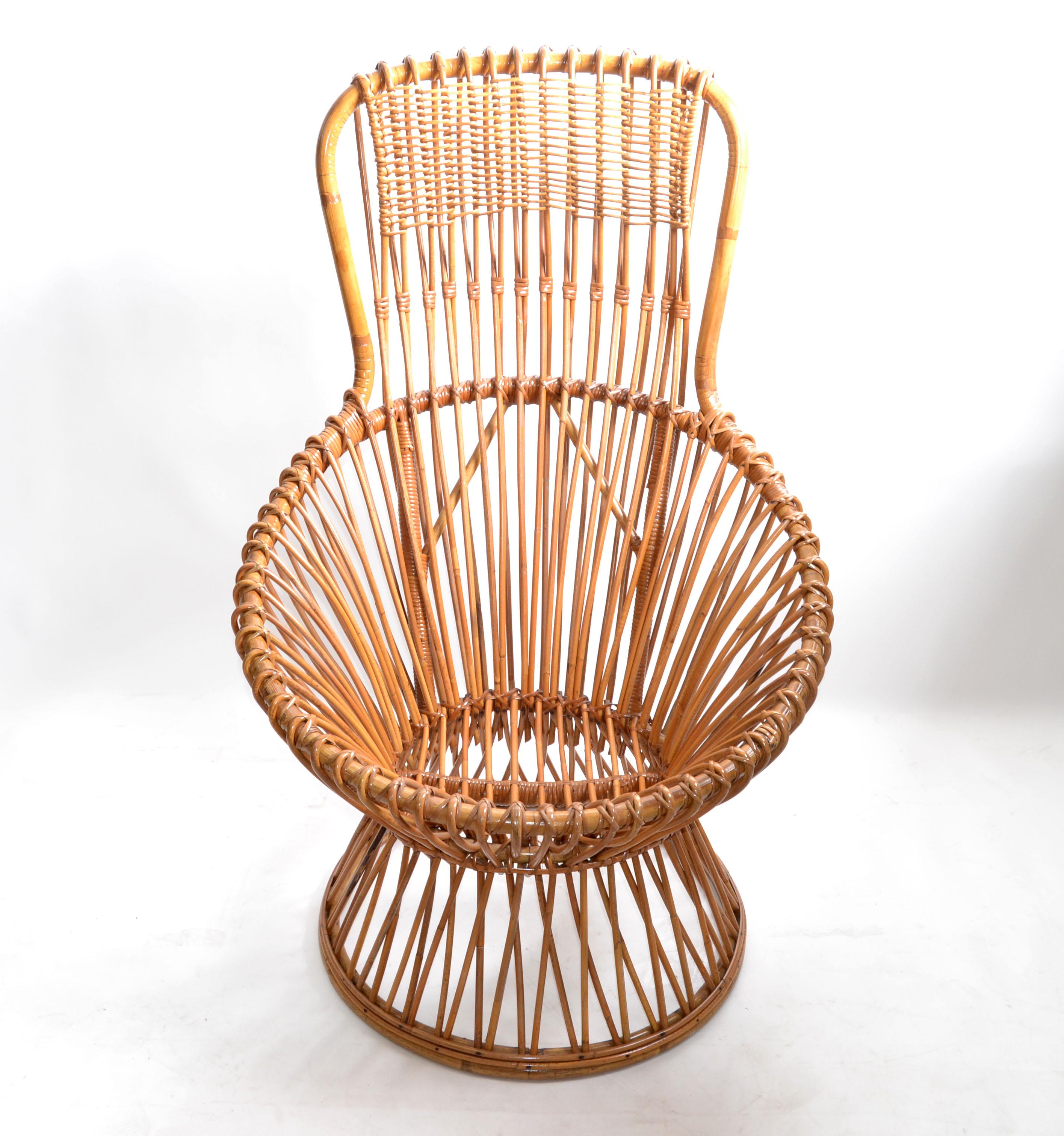 Mid-Century Modern Franco Albini Margherita Handwoven Rattan Chair for Vittorio Bonacina Italy 1950
