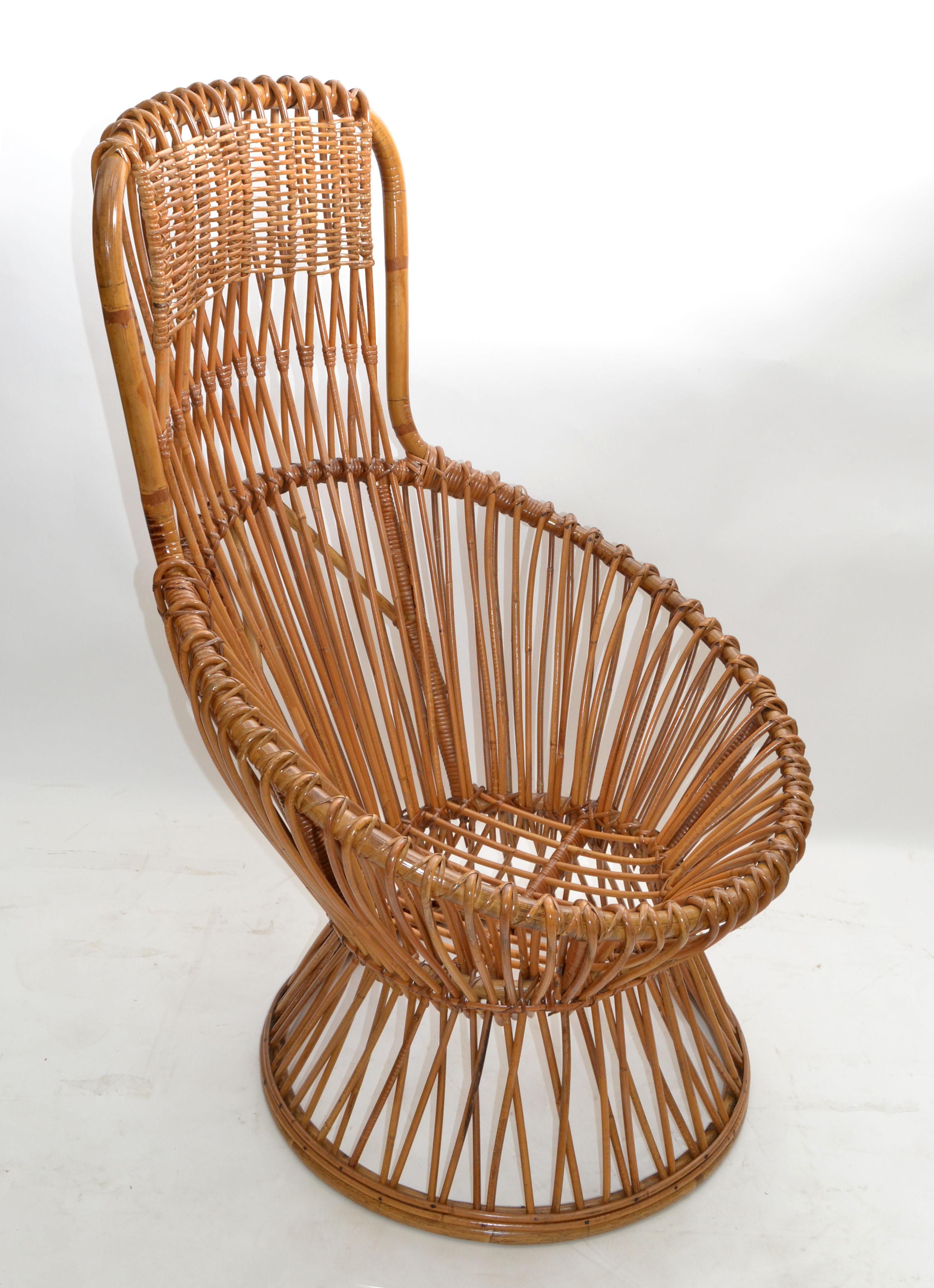 Mid-20th Century Franco Albini Margherita Handwoven Rattan Chair for Vittorio Bonacina Italy 1950