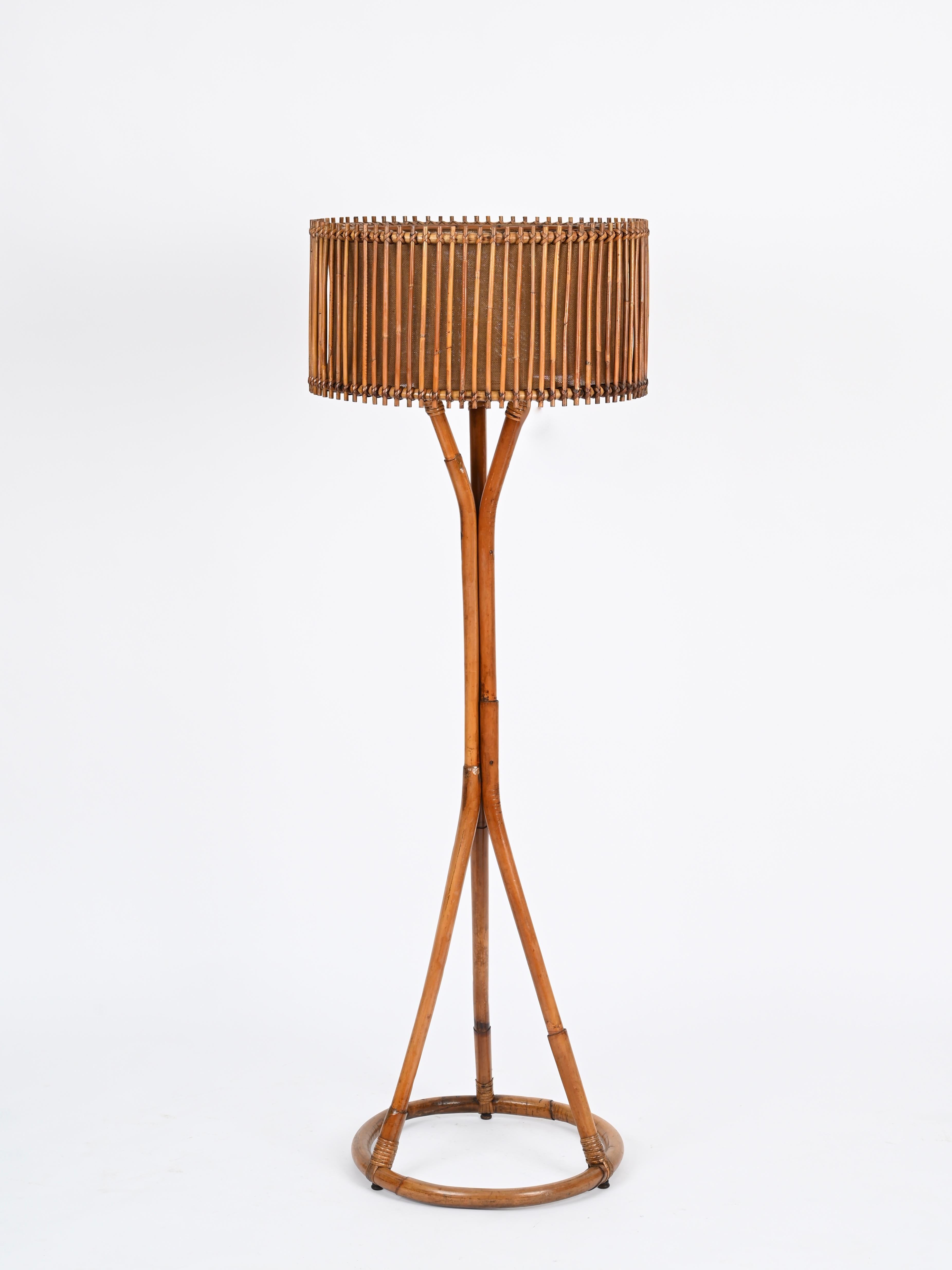 Franco Albini Lampada da terra di metà secolo in bambù e rattan, vimini, Italia anni '60 in vendita 2