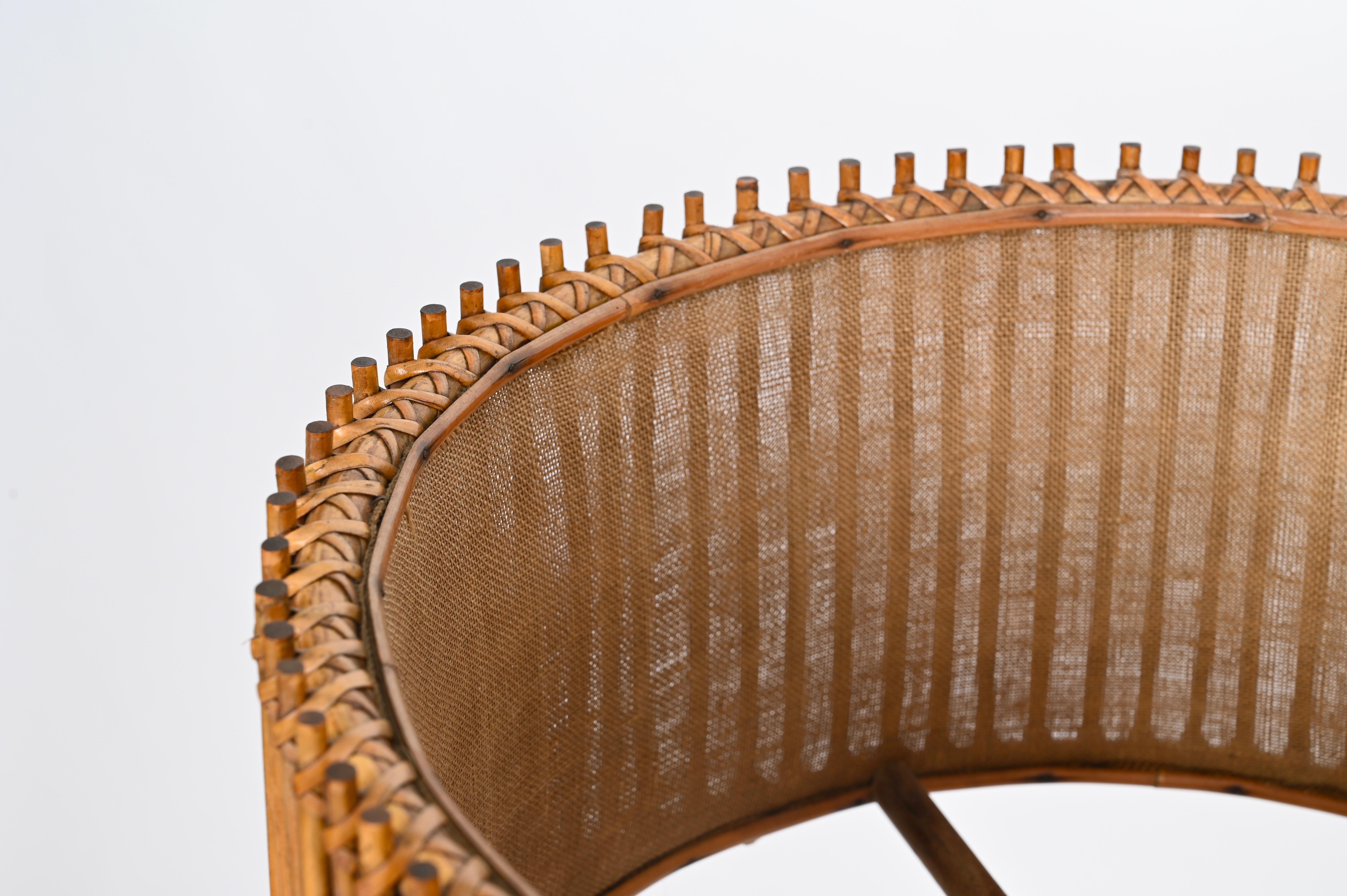 Mid-Century moderno Franco Albini Lampada da terra di metà secolo in bambù e rattan, vimini, Italia anni '60 in vendita