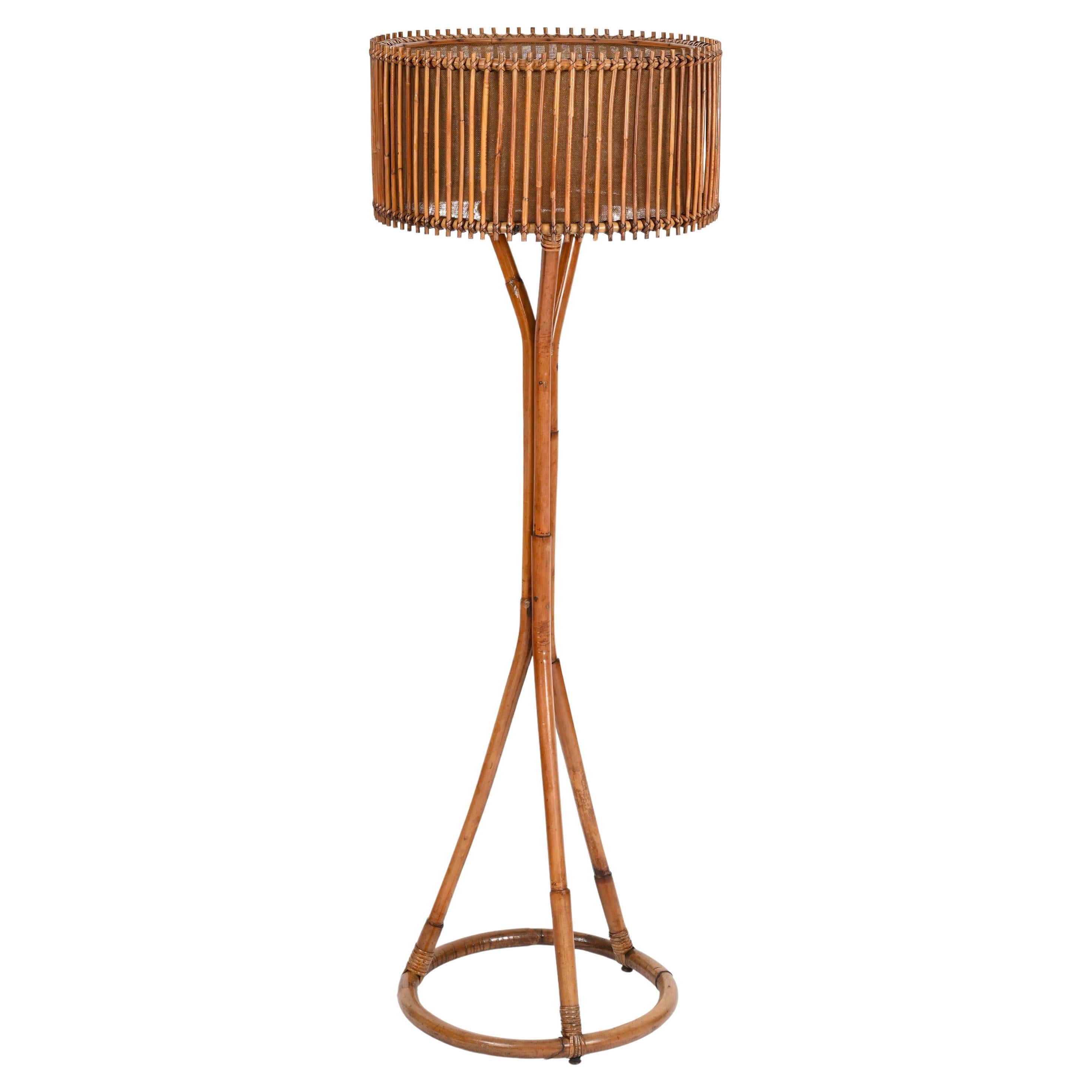 Franco Albini Mid-Century Floor Lamp in Bamboo and Rattan, Wicker, Italy 1960s