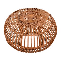 Franco Albini Mid-Century Organic Modern Italian Rattan Pouf Ottoman, 1950s