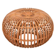 Franco Albini Mid-Century Organic Modern Italian Rattan Pouf Ottoman, 1950s