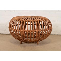 Franco Albini Mid-Century Organic Modern Italian Rattan Pouf Ottoman
