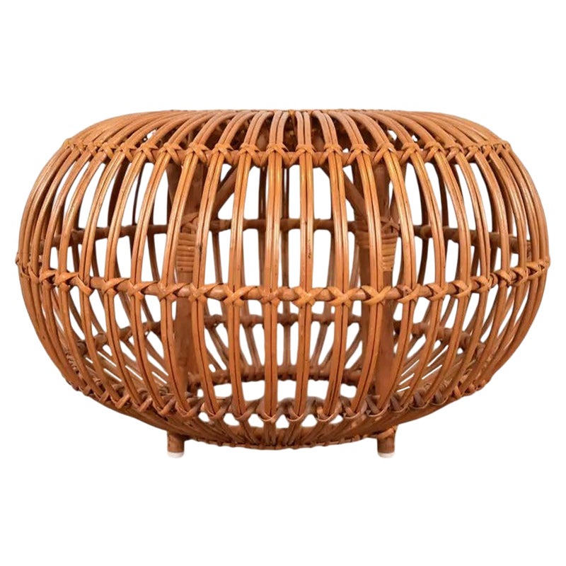 Franco Albini Mid-Century Organic Modern Italian Rattan Pouf Ottoman