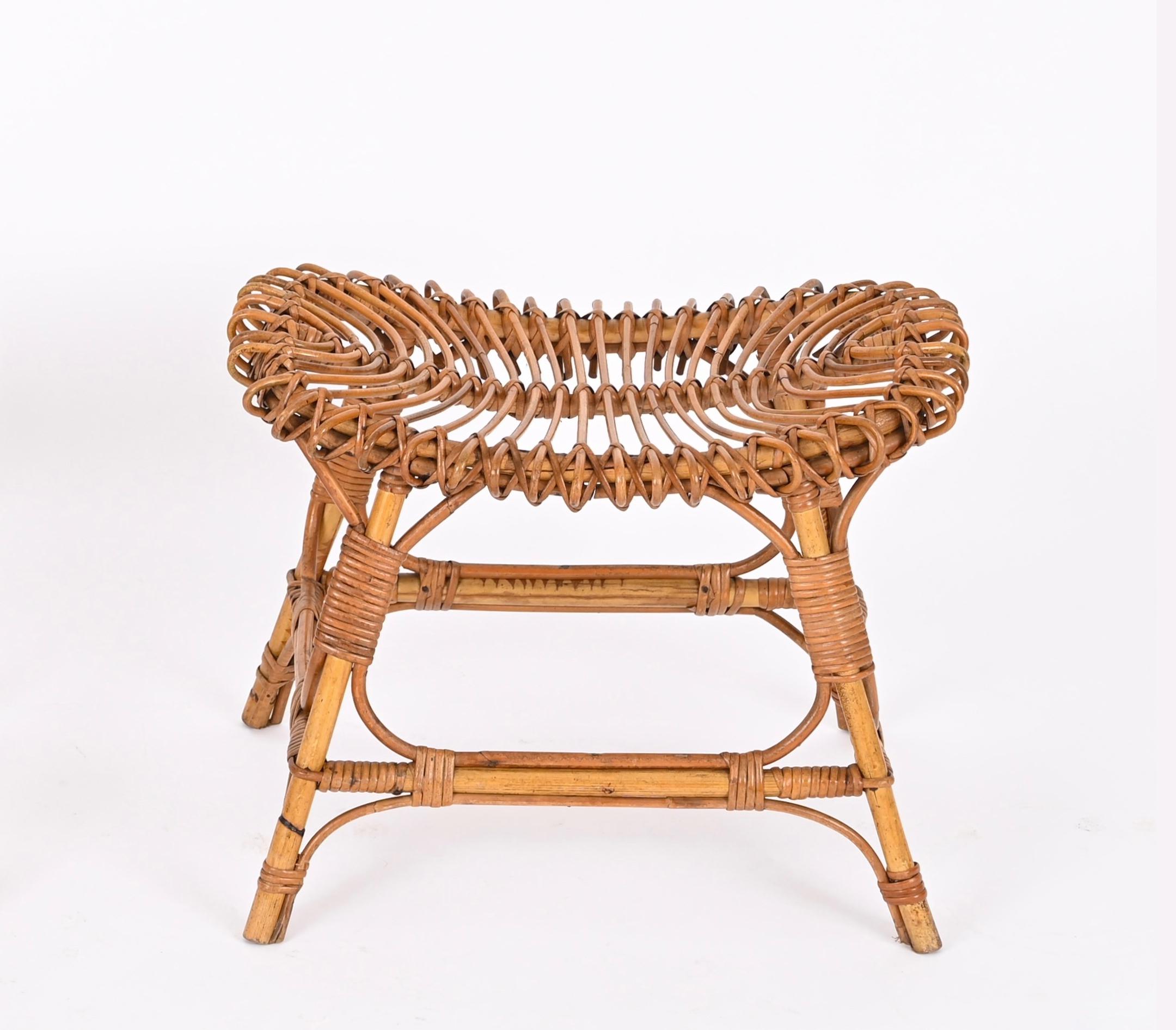 Franco Albini Mid-Century Rattan, Bamboo and Wicker, Pouf, Ottoman, Italy 1960s For Sale 8