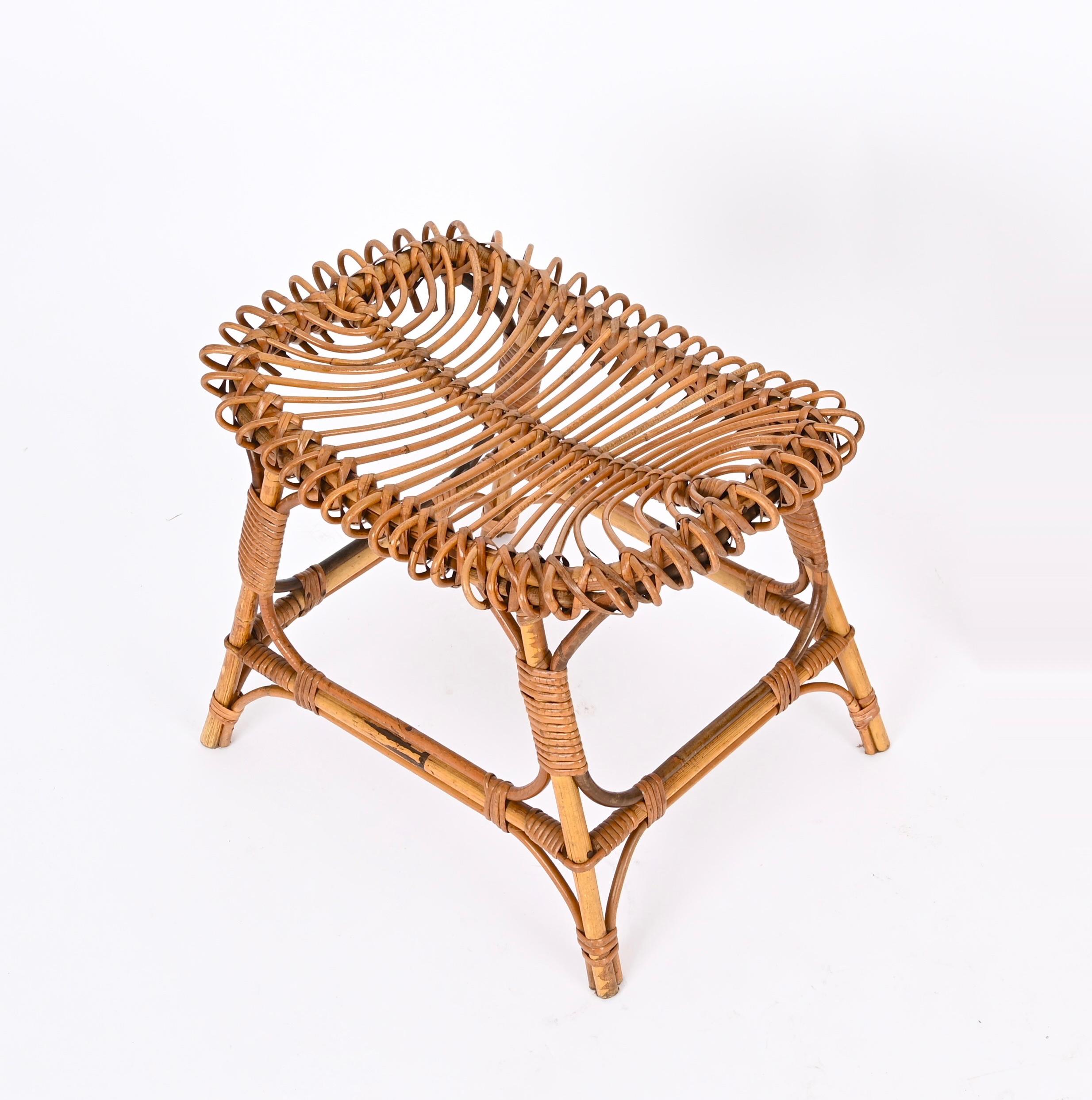 Franco Albini Mid-Century Rattan, Bamboo and Wicker, Pouf, Ottoman, Italy 1960s For Sale 9