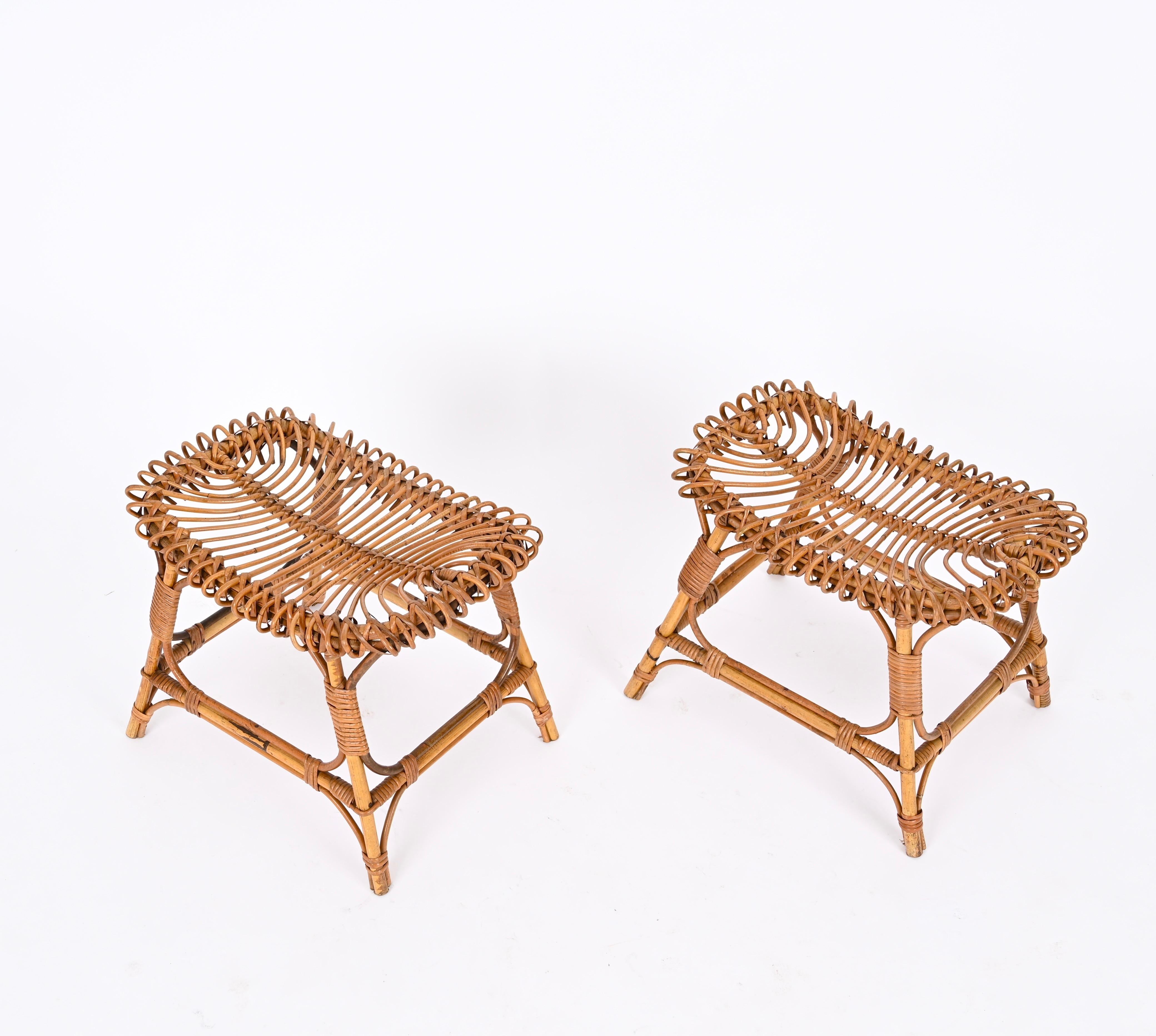 Franco Albini Mid-Century Rattan, Bamboo and Wicker, Pouf, Ottoman, Italy 1960s In Good Condition For Sale In Roma, IT