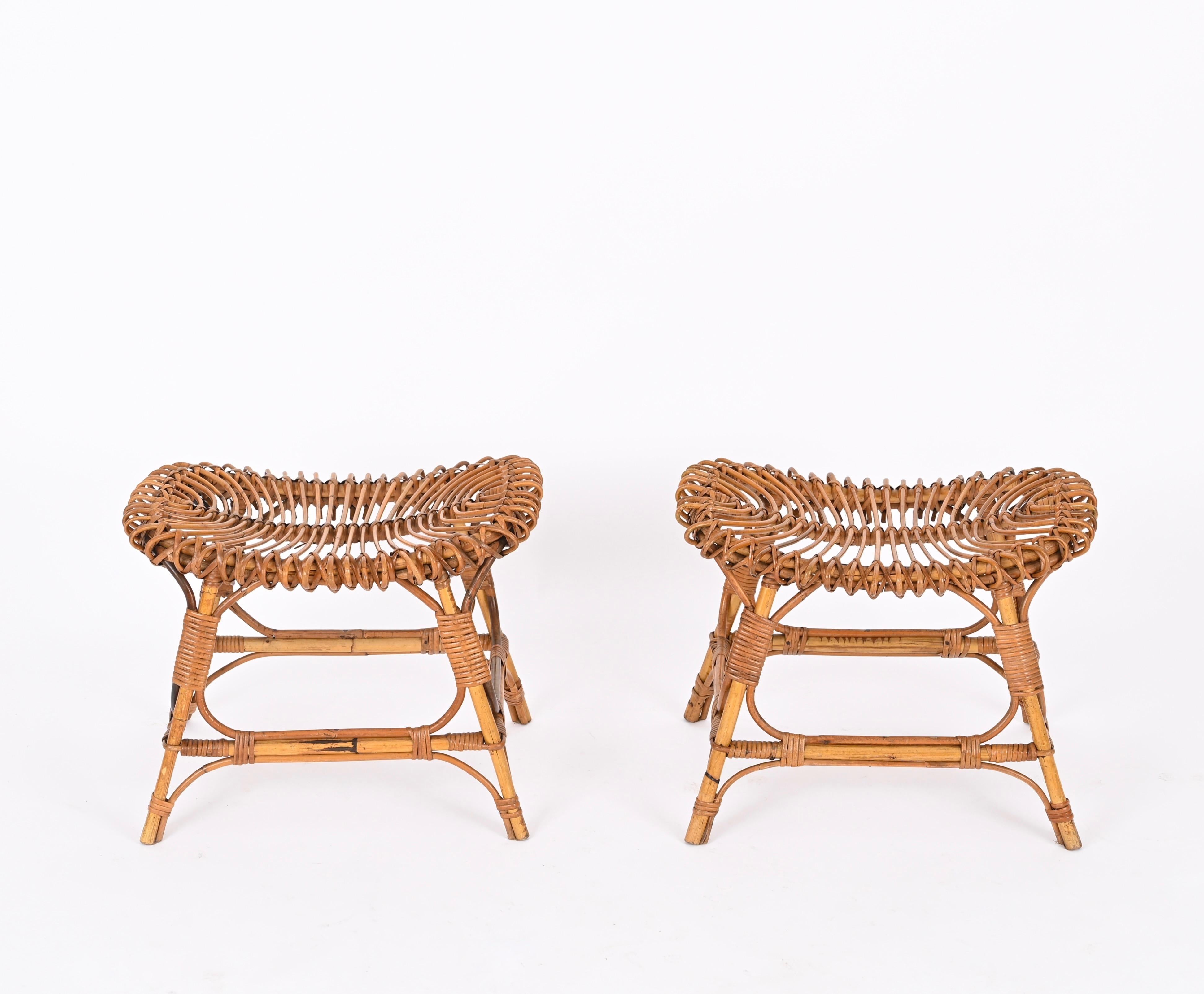 Franco Albini Mid-Century Rattan, Bamboo and Wicker, Pouf, Ottoman, Italy 1960s For Sale 1