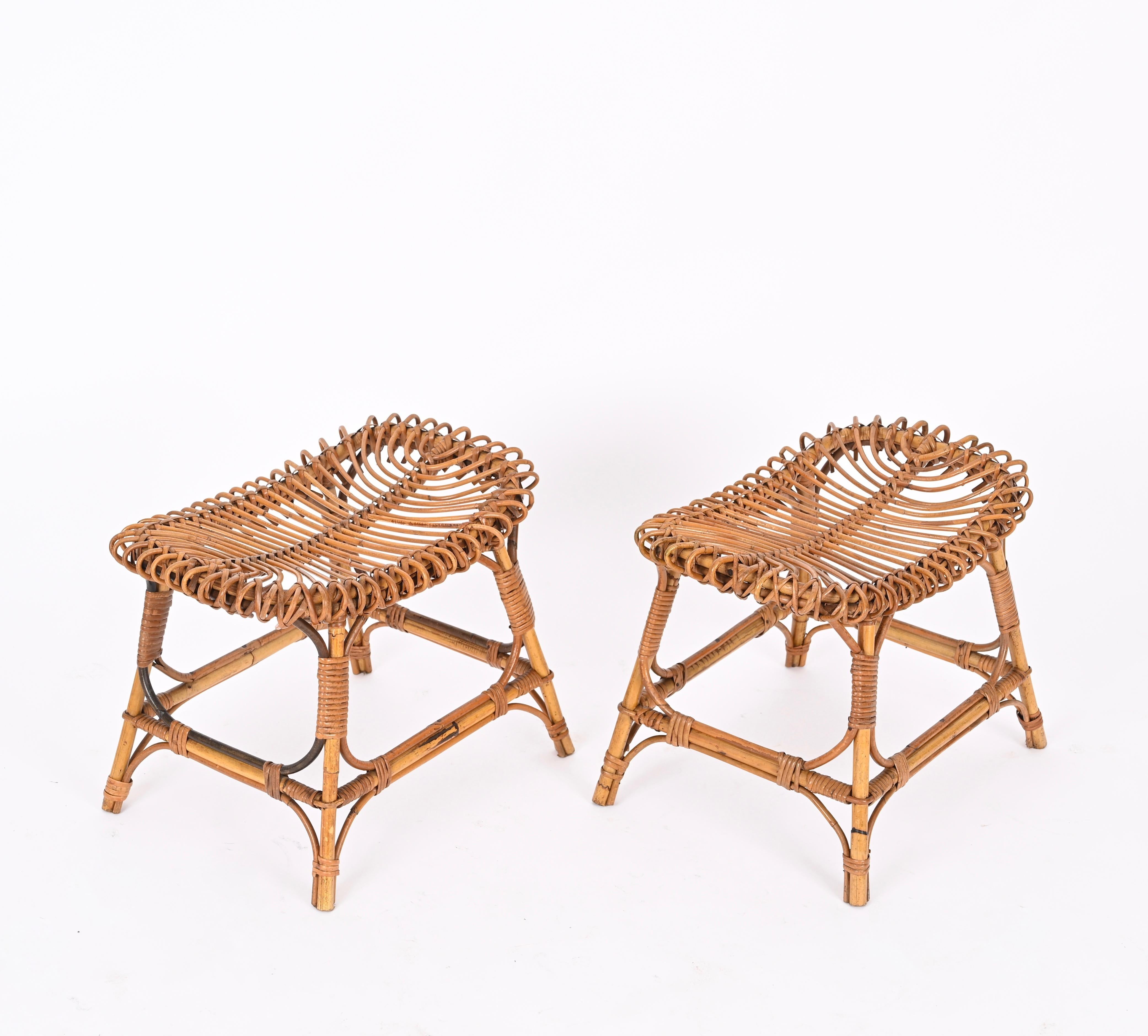 Franco Albini Mid-Century Rattan, Bamboo and Wicker, Pouf, Ottoman, Italy 1960s For Sale 2
