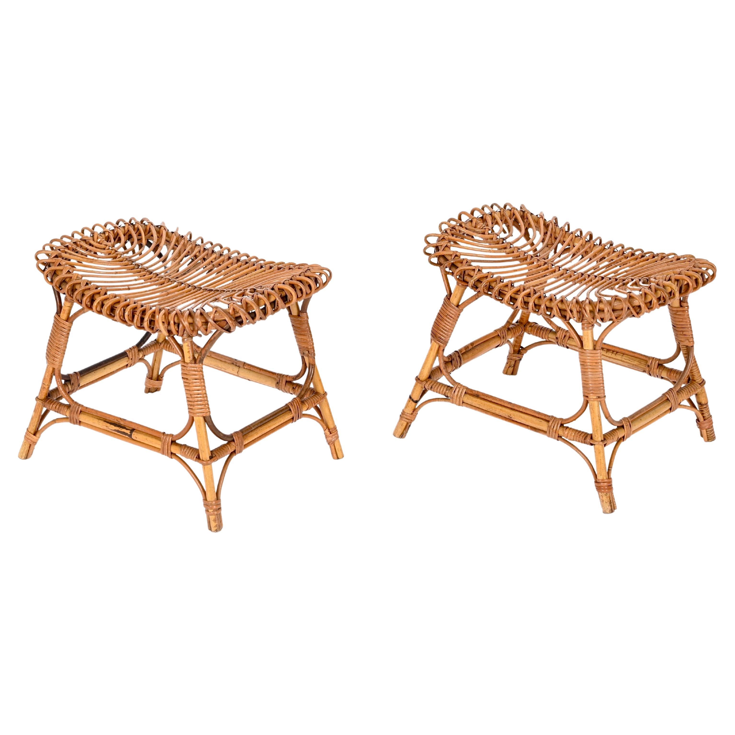 Franco Albini Mid-Century Rattan, Bamboo and Wicker, Pouf, Ottoman, Italy 1960s For Sale