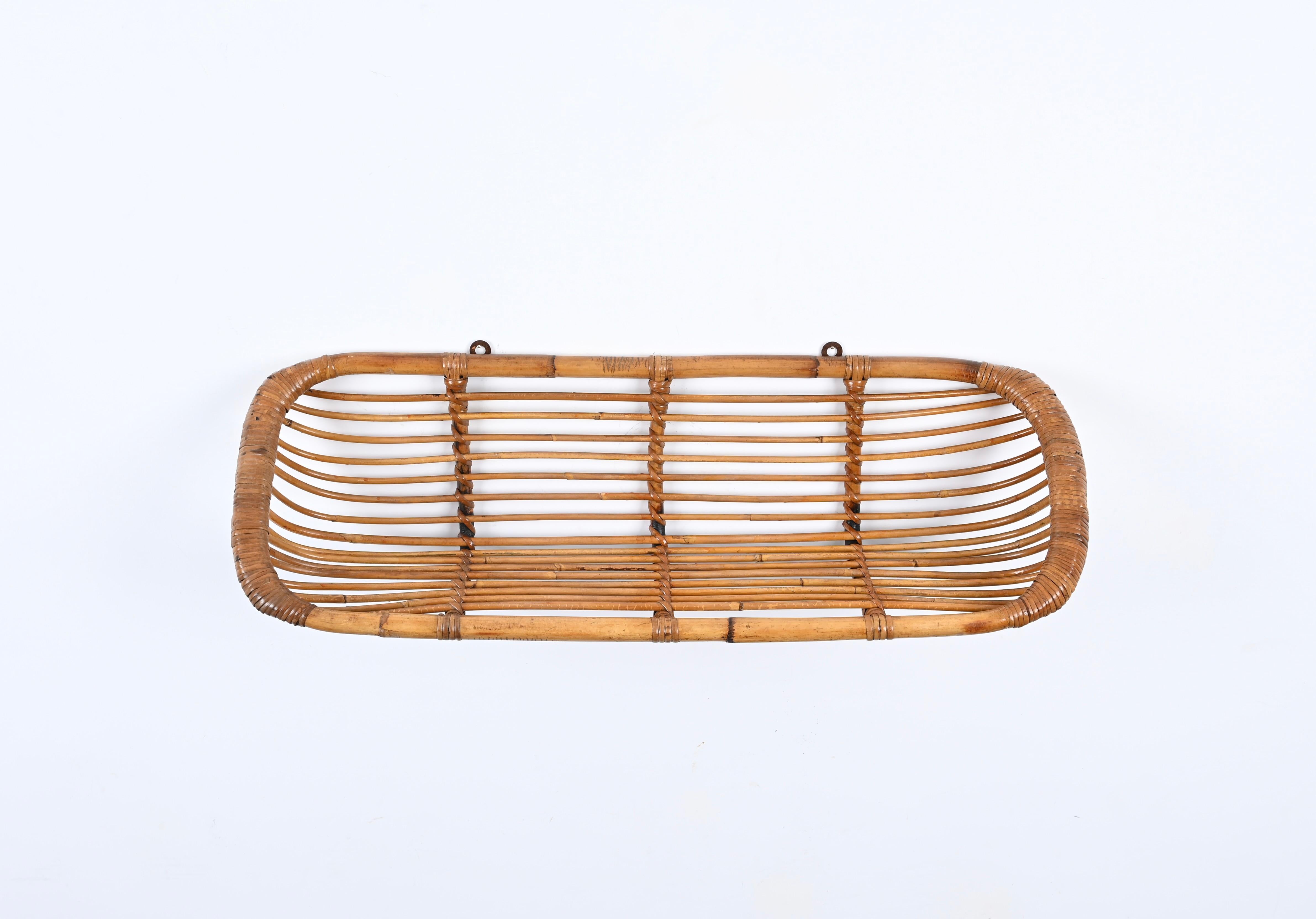  Franco Albini Mid-Century Wall Shelf in Rattan and Bamboo, Italy, 1960s For Sale 3